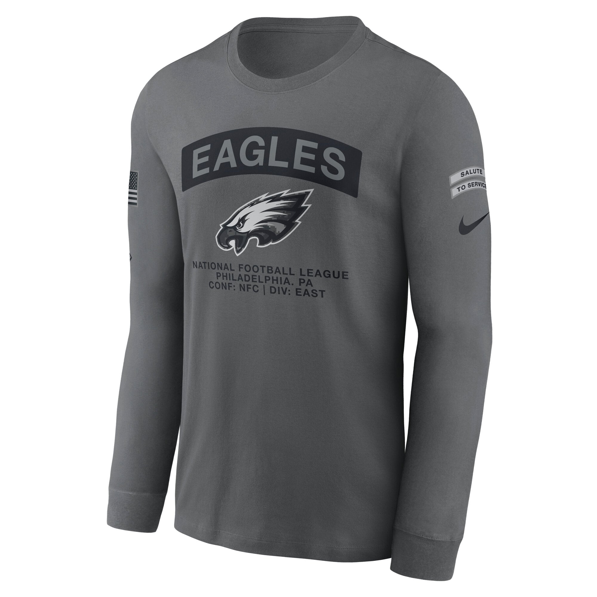 T-shirt à manches longues Nike gris Philadelphia Eagles 2026 Salute to Service pour homme
