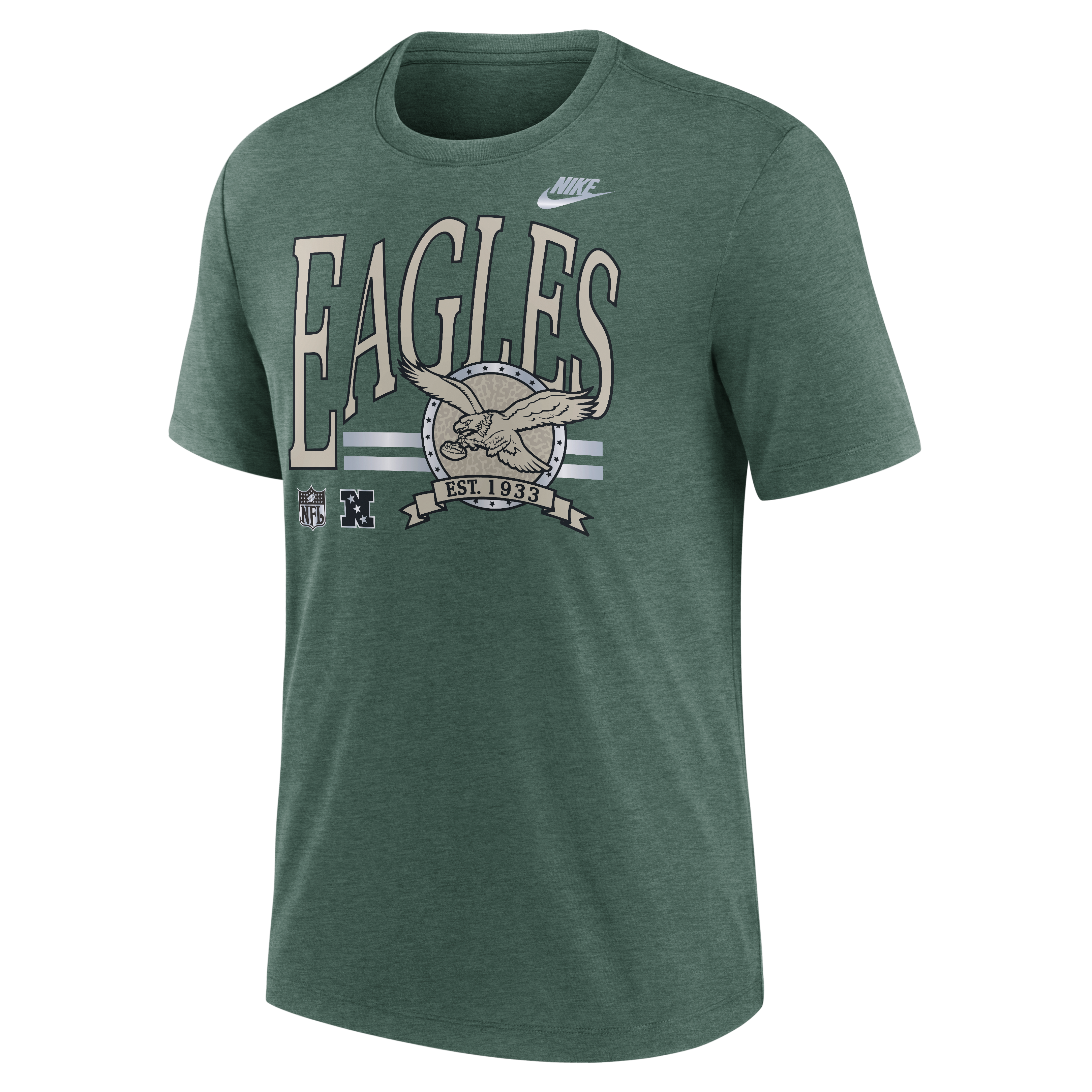 Men's Nike Heather Green Philadelphia Eagles Rewind Tri-Blend T-Shirt