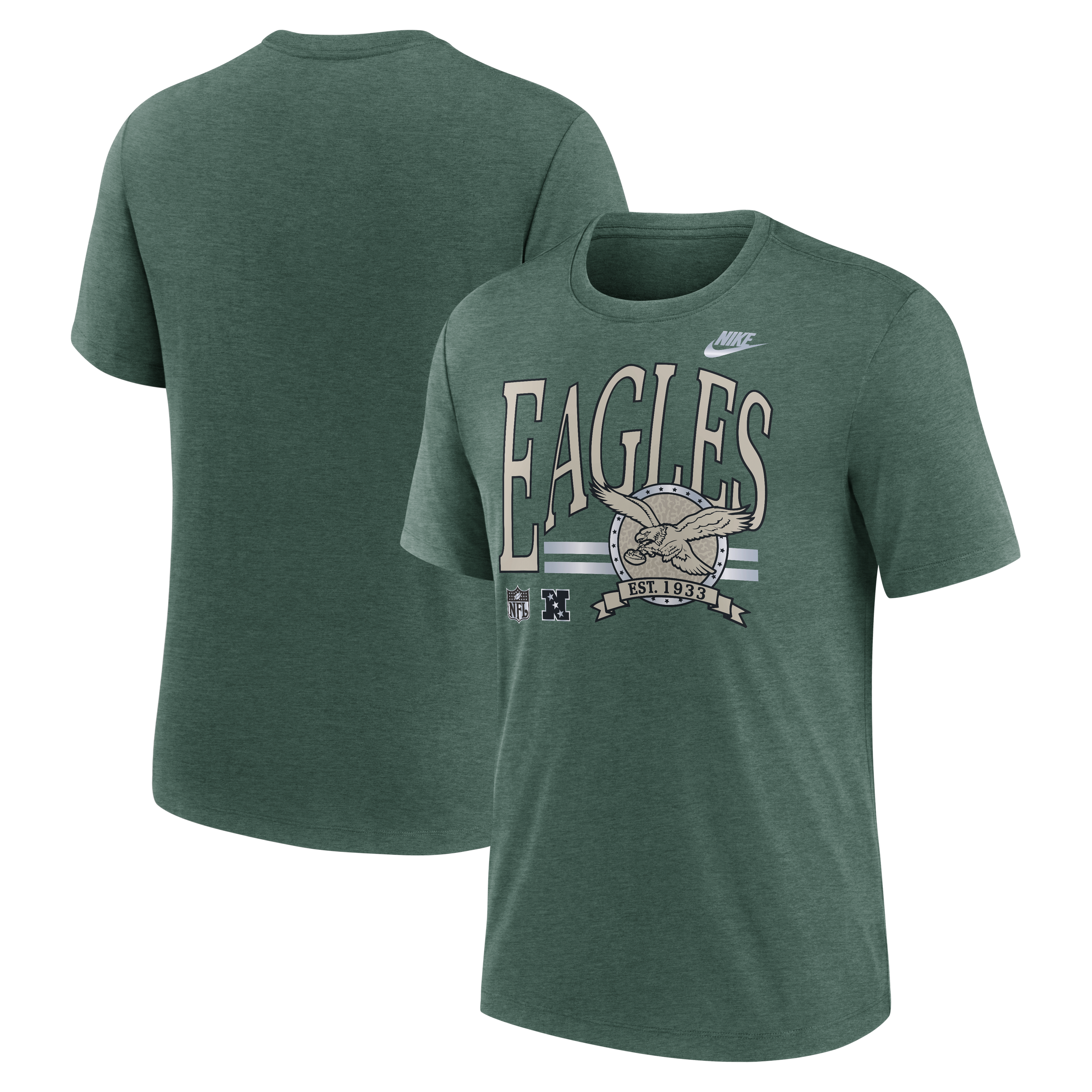 Men's Nike Heather Green Philadelphia Eagles Rewind Tri-Blend T-Shirt