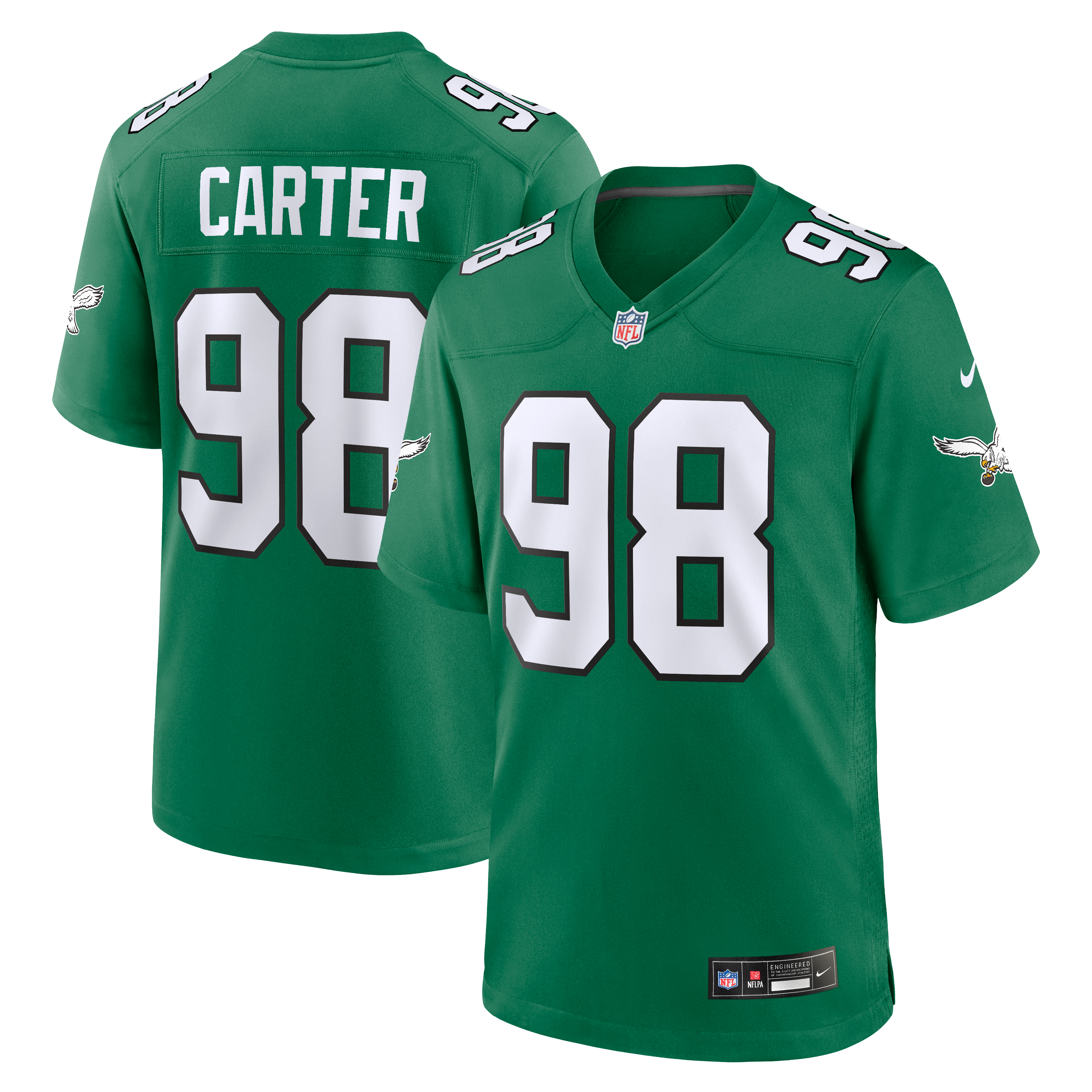 Maillot de match alternatif Nike Jalen Carter Kelly vert pour hommes des Eagles Philadelphie