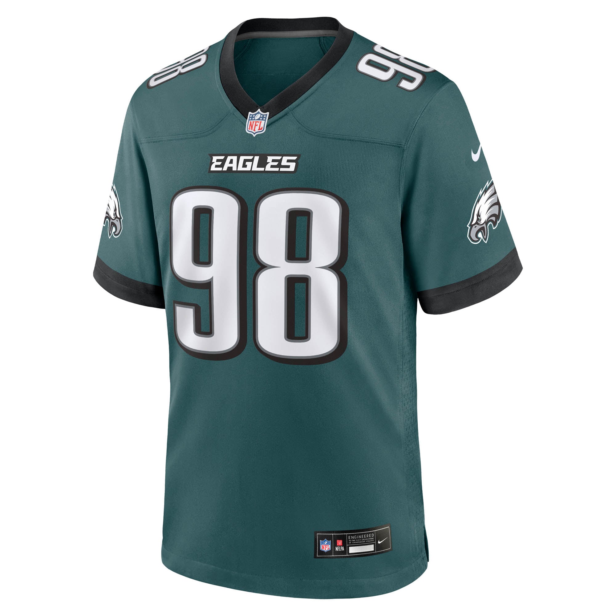 Maillot de match Nike Jalen Carter vert nuit des Eagles Philadelphie pour homme