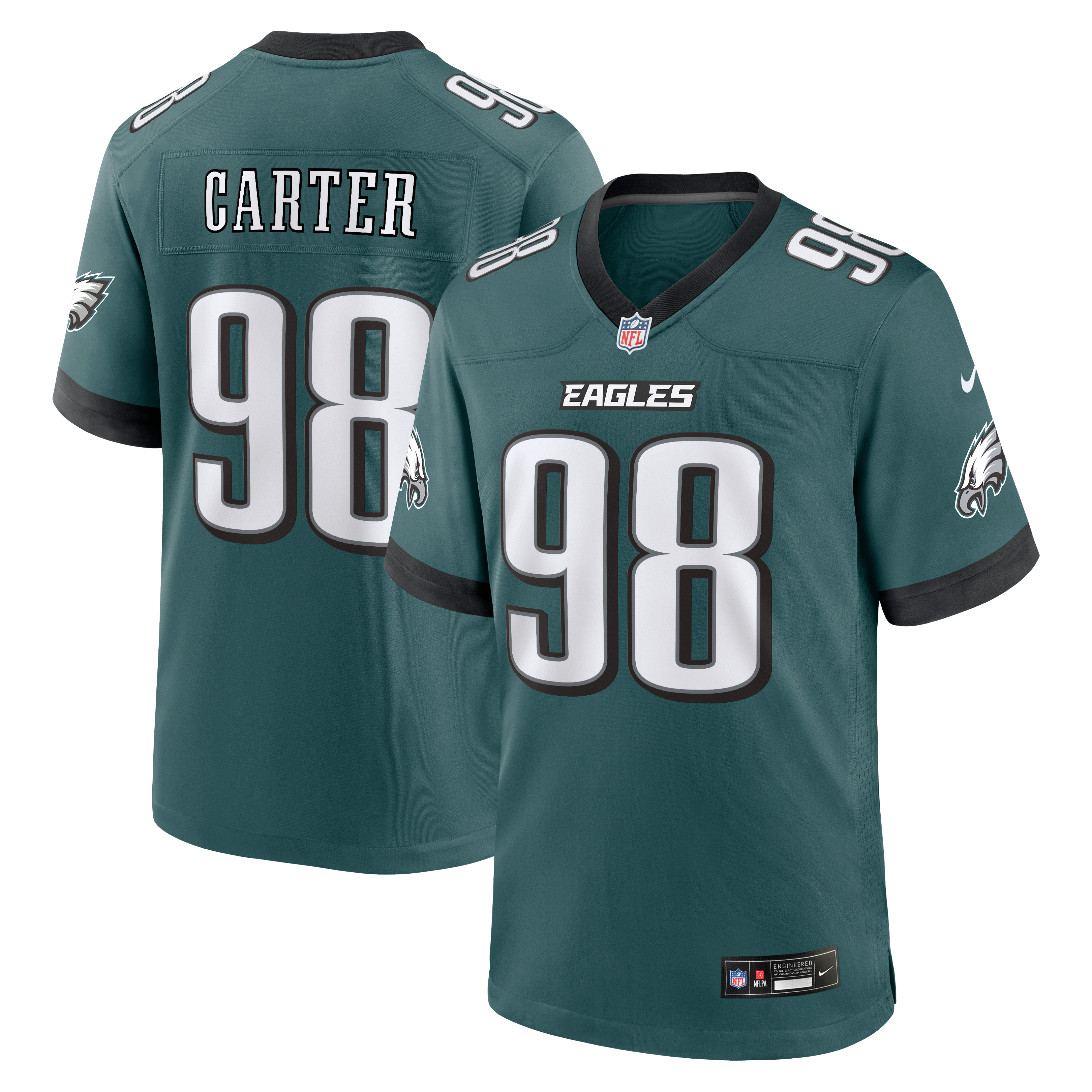 Maillot de match Nike Jalen Carter vert nuit des Eagles Philadelphie pour homme