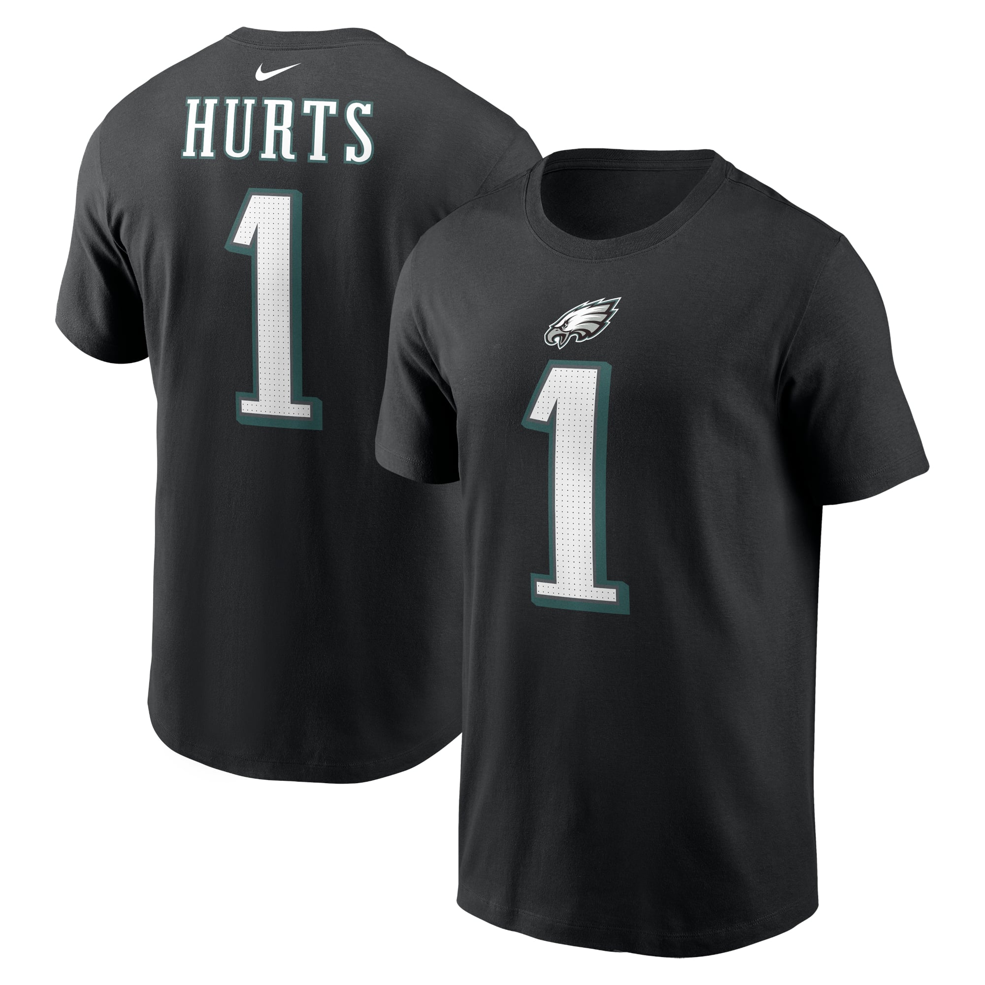 T-shirt Nike Jalen Hurts noir Philadelphia Eagles pour homme, avec nom et numéro