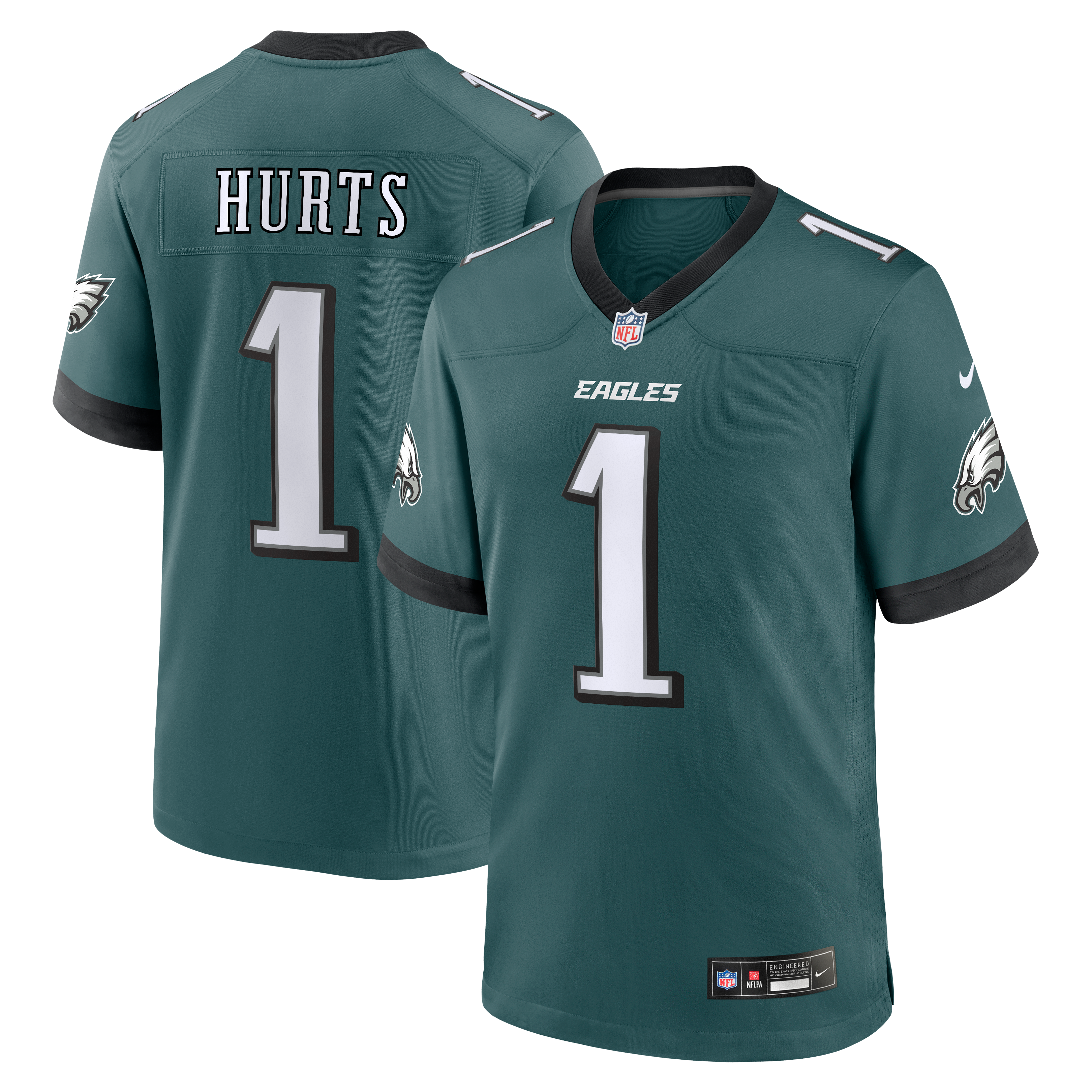 Maillot Nike Jalen Hurts pour homme, vert nuit, match à domicile des Philadelphia Eagles