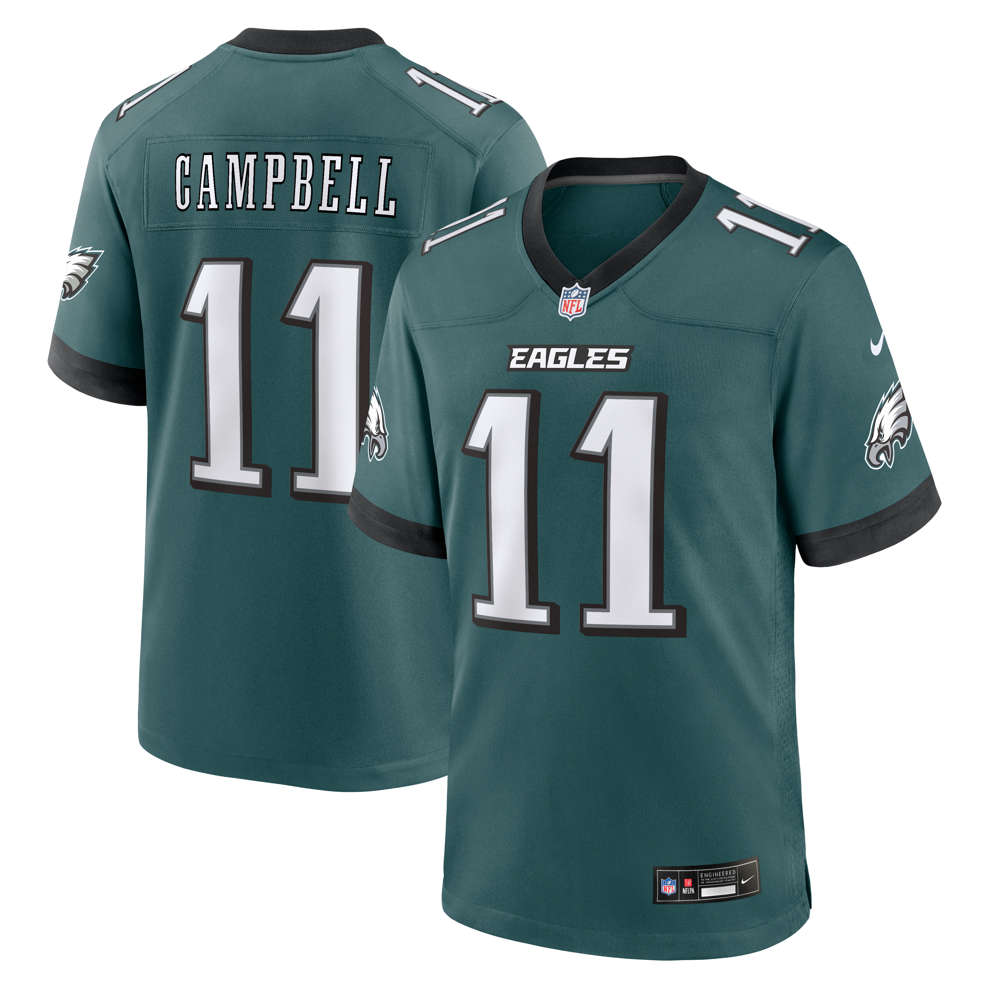 Maillot de match Nike Jihaad Campbell vert nuit des Eagles Philadelphie pour homme