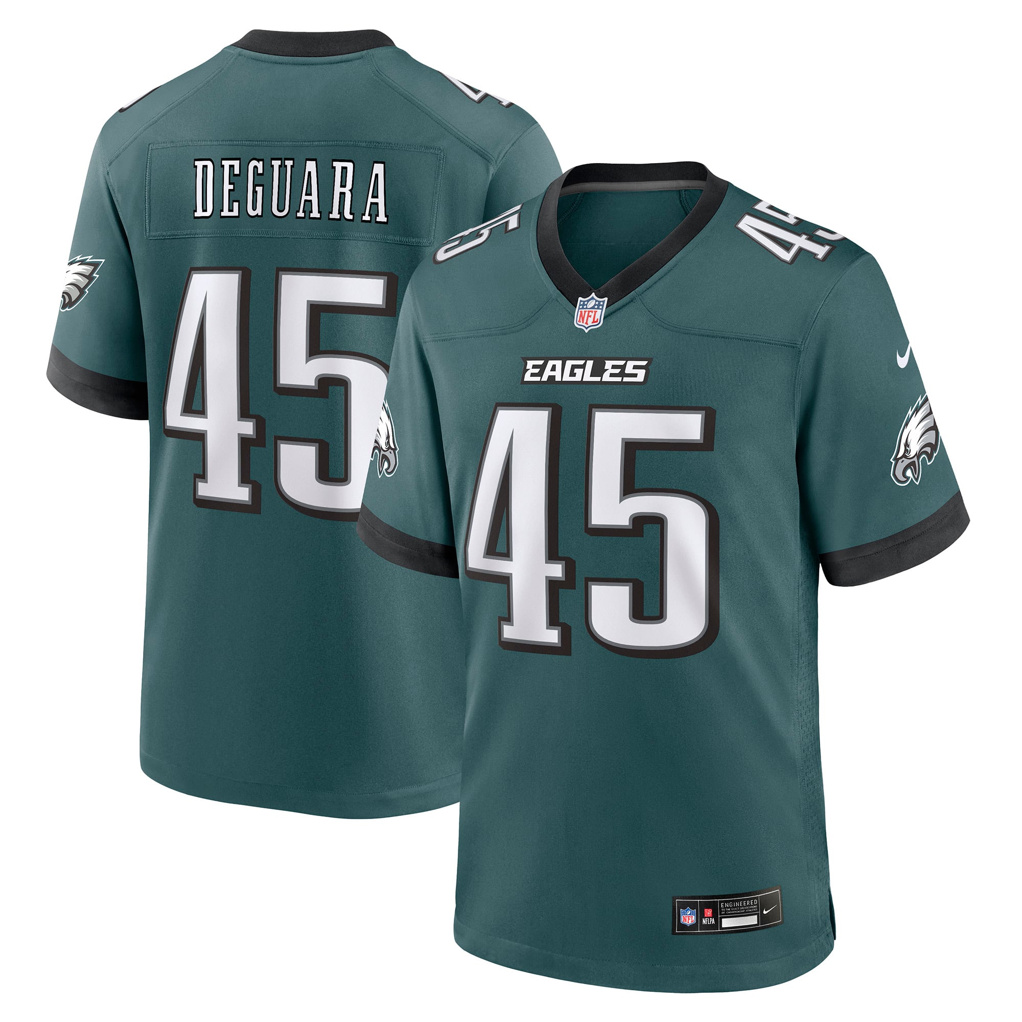 Maillot de match Nike Josiah Deguara vert nuit des Eagles Philadelphie pour homme