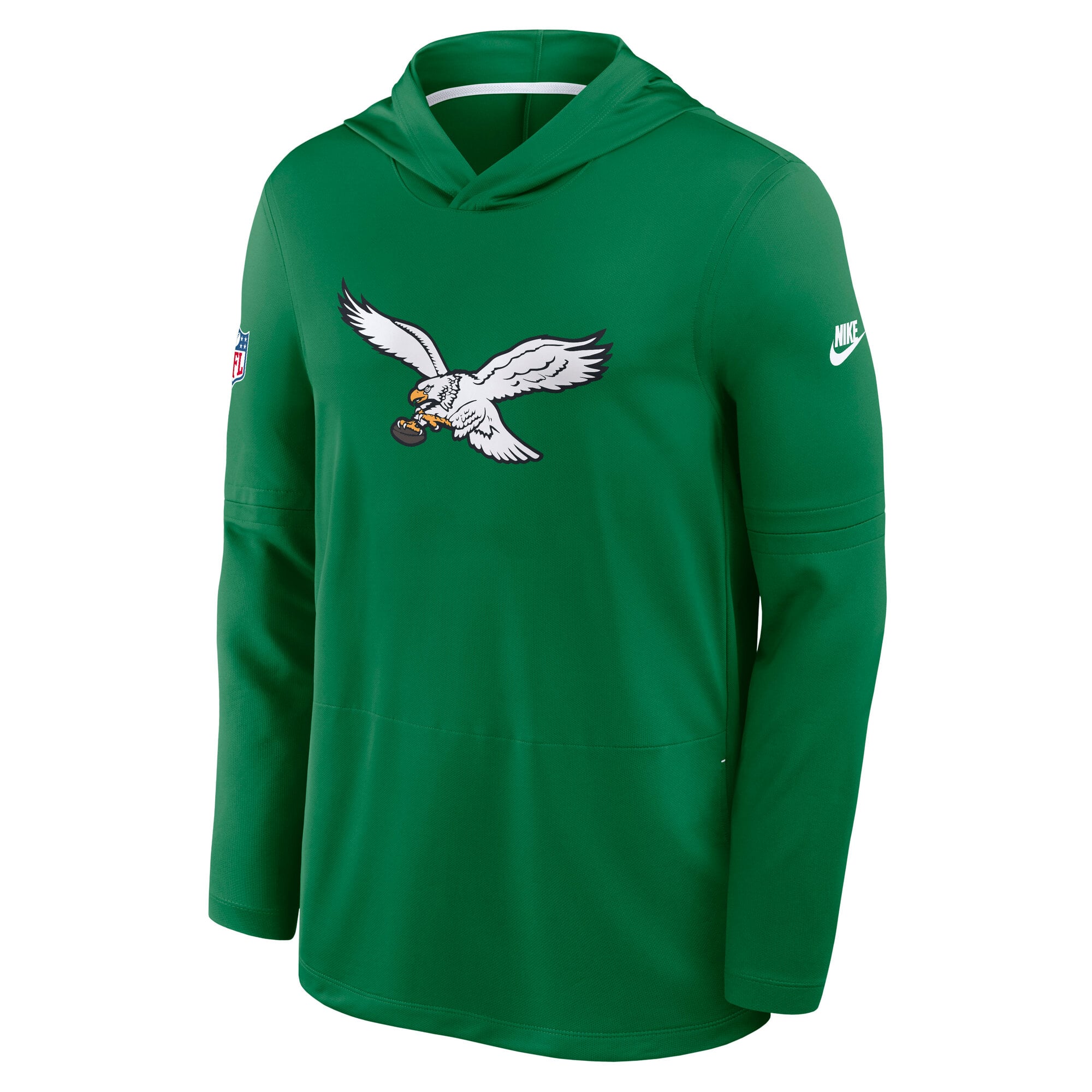 Men's Nike Kelly Green Philadelphia Eagles Big & Tall Sideline Place Kicker Alternate Lightweight Hooded Long Sleeve Dri-FIT Top