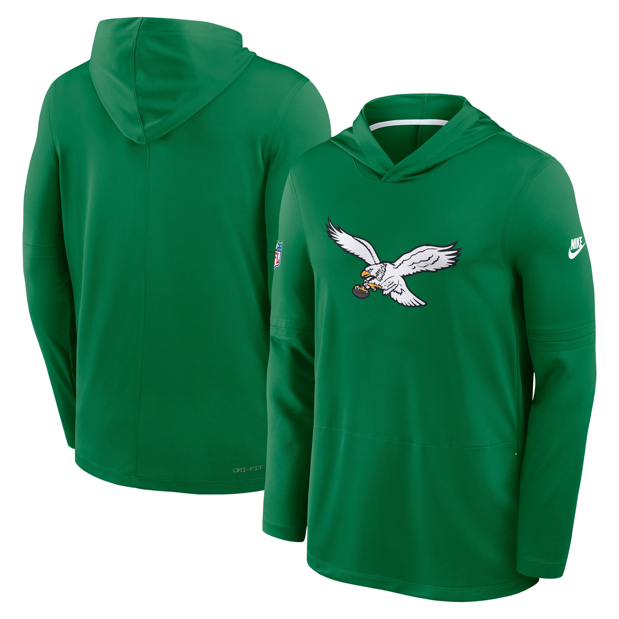 Men's Nike Kelly Green Philadelphia Eagles Big & Tall Sideline Place Kicker Alternate Lightweight Hooded Long Sleeve Dri-FIT Top