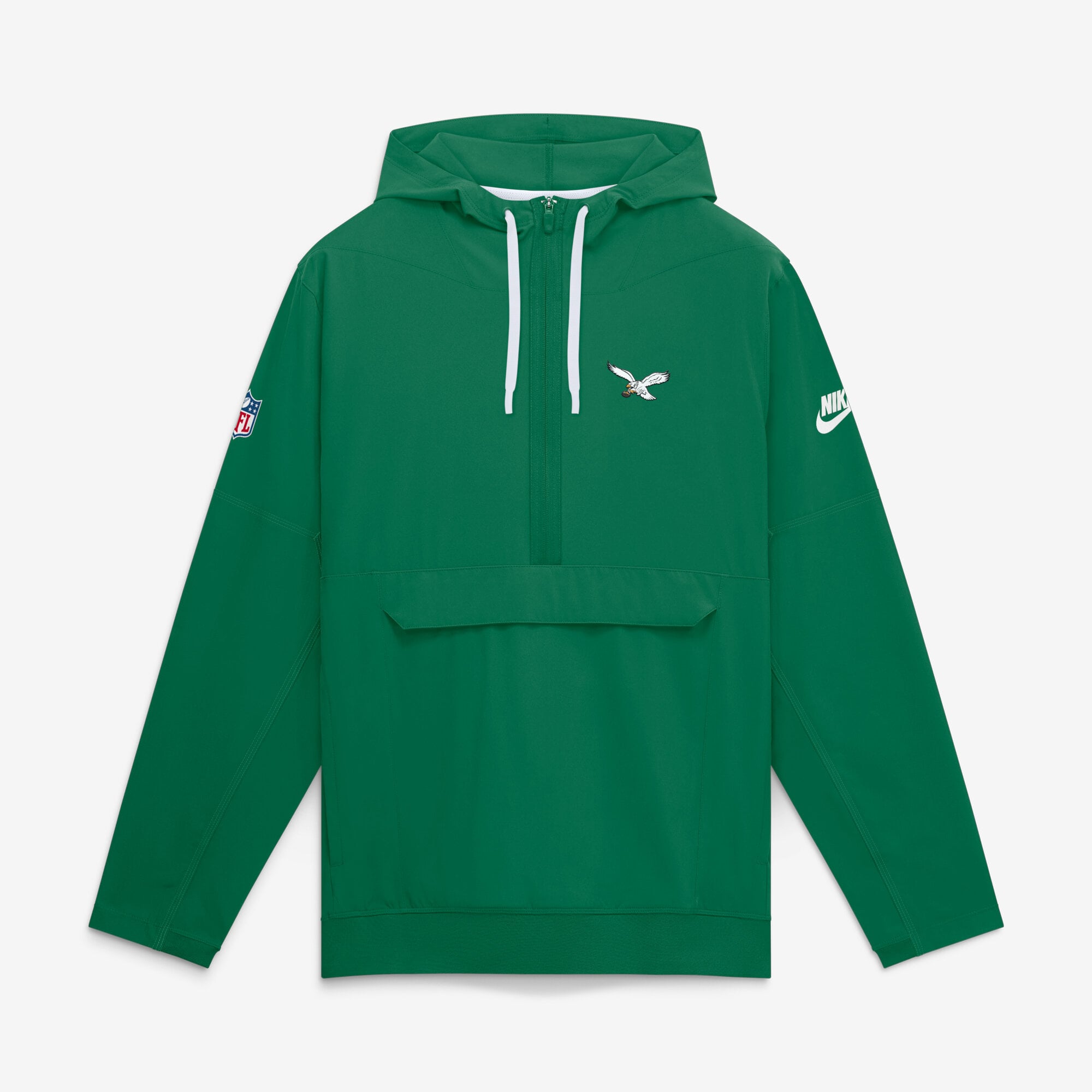 Men's Nike Kelly Green Philadelphia Eagles Sideline Broken Rules Alternate Anorak Half-Zip Hooded Jacket