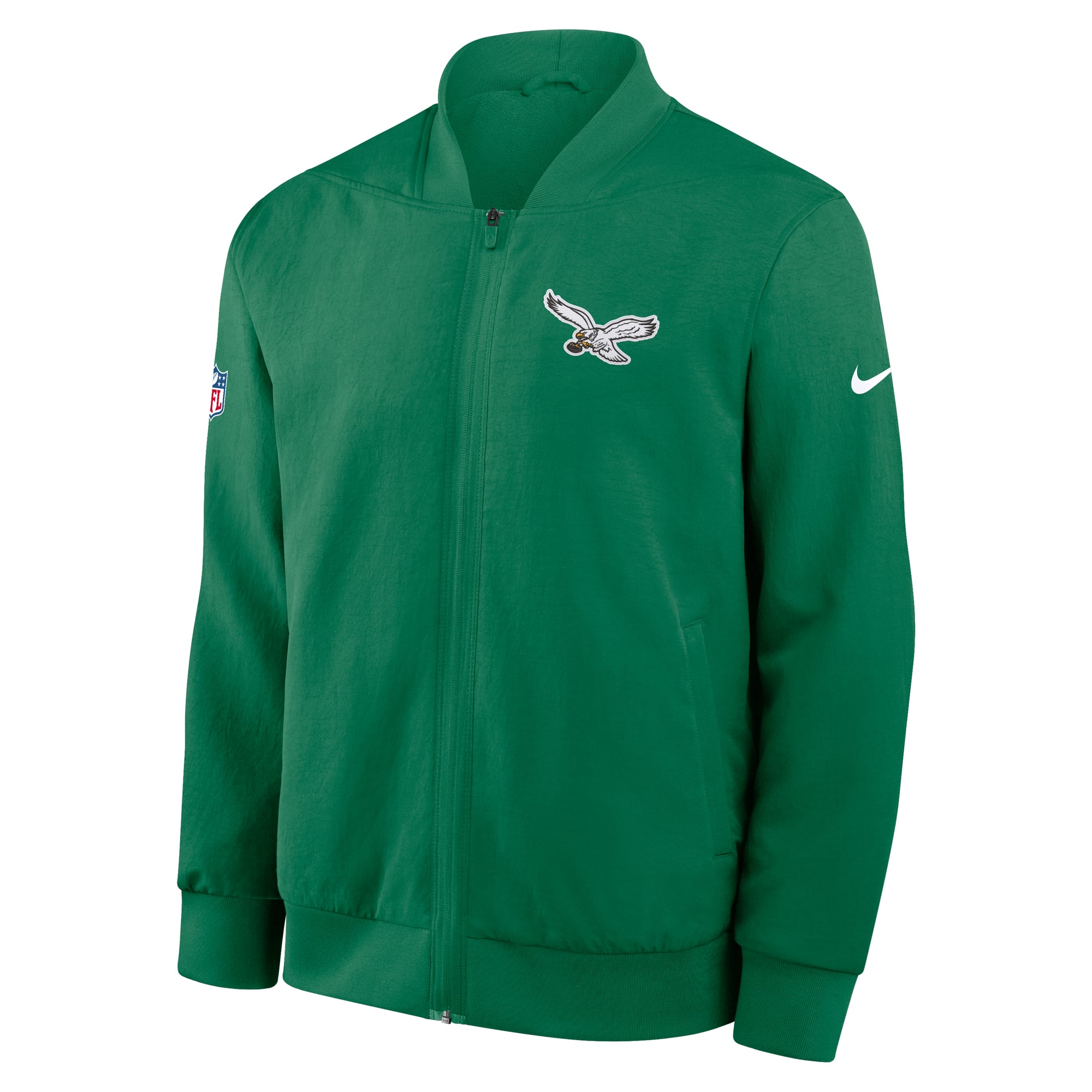 Men's Nike Kelly Green Philadelphia Eagles Sideline Powerful Blocking Full-Zip Dri-FIT Bomber Jacket