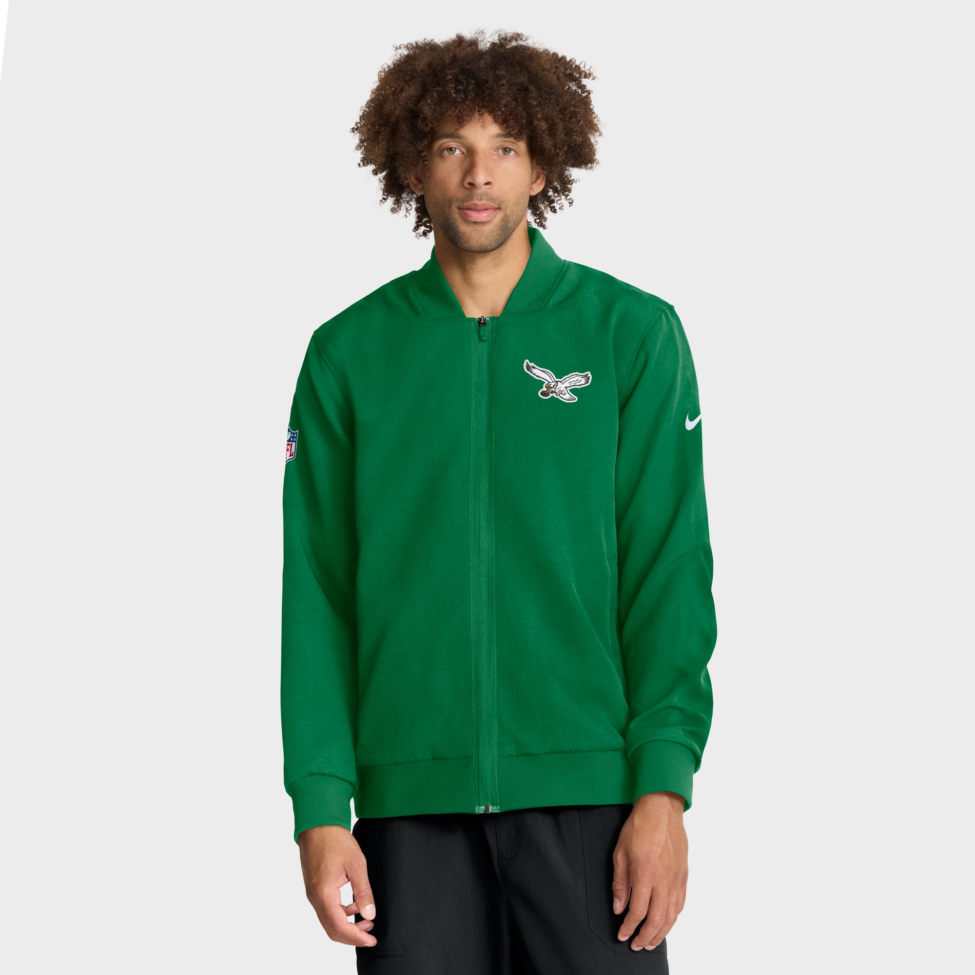 Men's Nike Kelly Green Philadelphia Eagles Sideline Powerful Blocking Full-Zip Dri-FIT Bomber Jacket