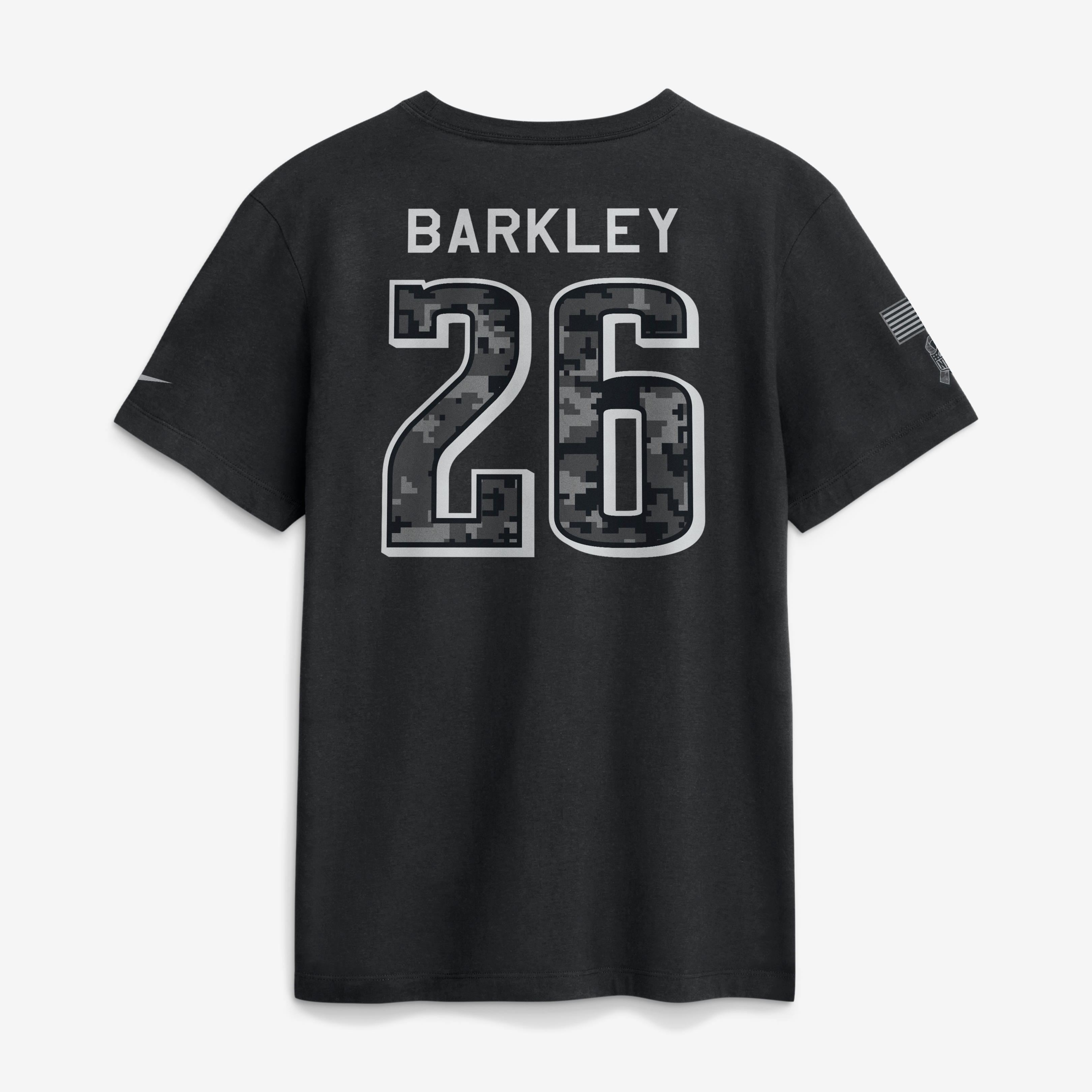 T-shirt Nike Saquon Barkley noir Philadelphia Eagles 2026 Salute to Service pour homme, avec nom et numéro