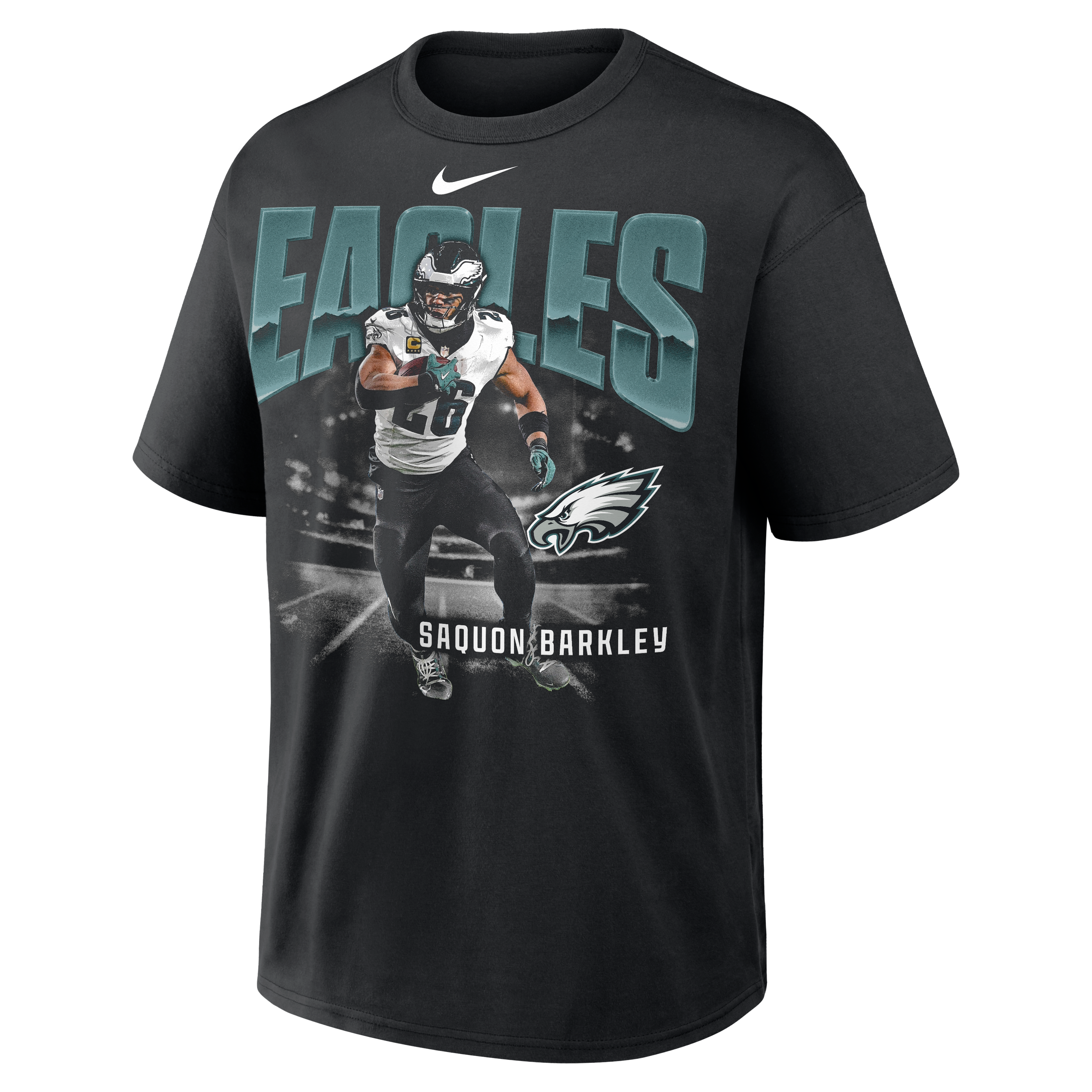 T-shirt Nike Max90 pour homme, noir, avec logo du joueur Saquon Barkley des Eagles de Philadelphie.