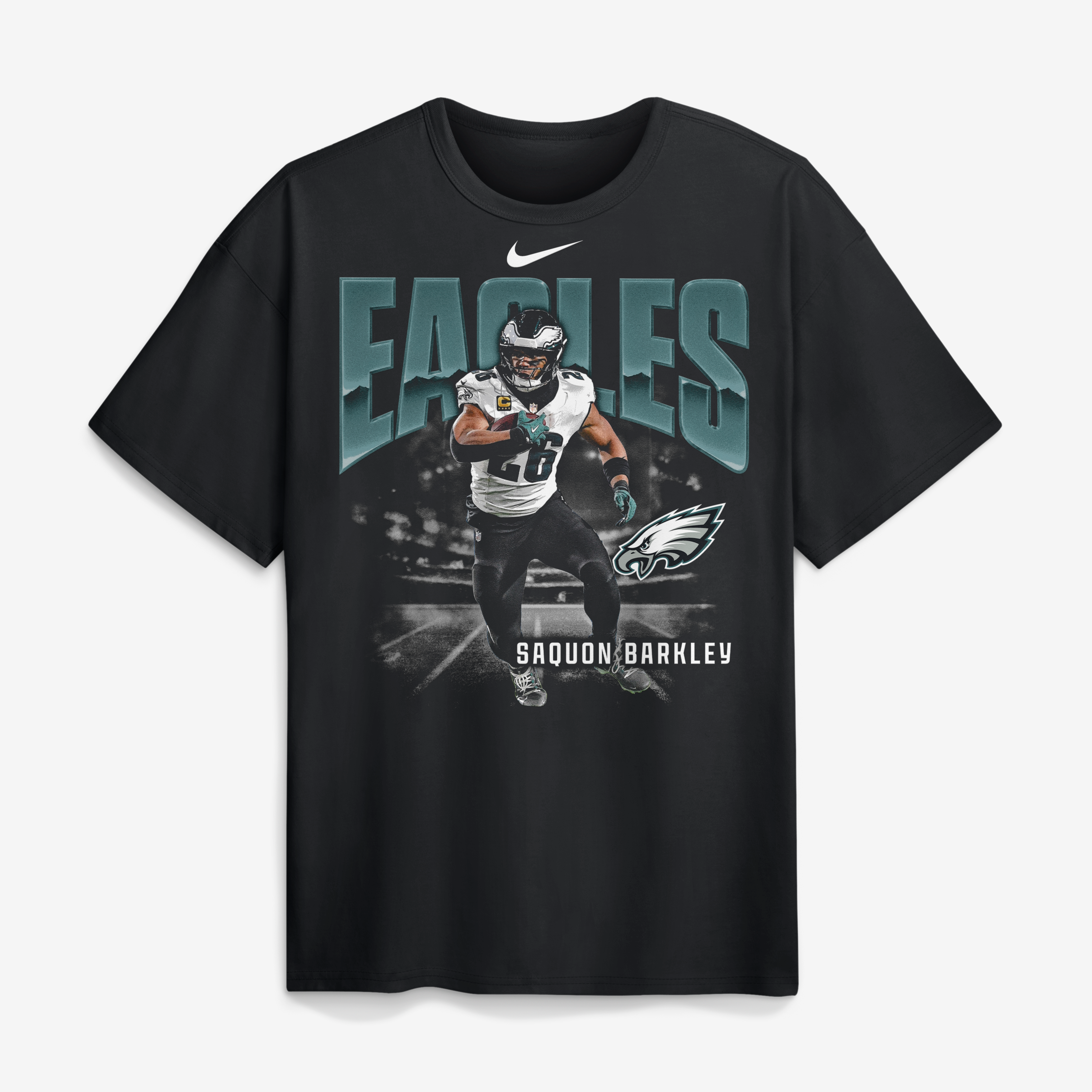 T-shirt Nike Max90 pour homme, noir, avec logo du joueur Saquon Barkley des Eagles de Philadelphie.