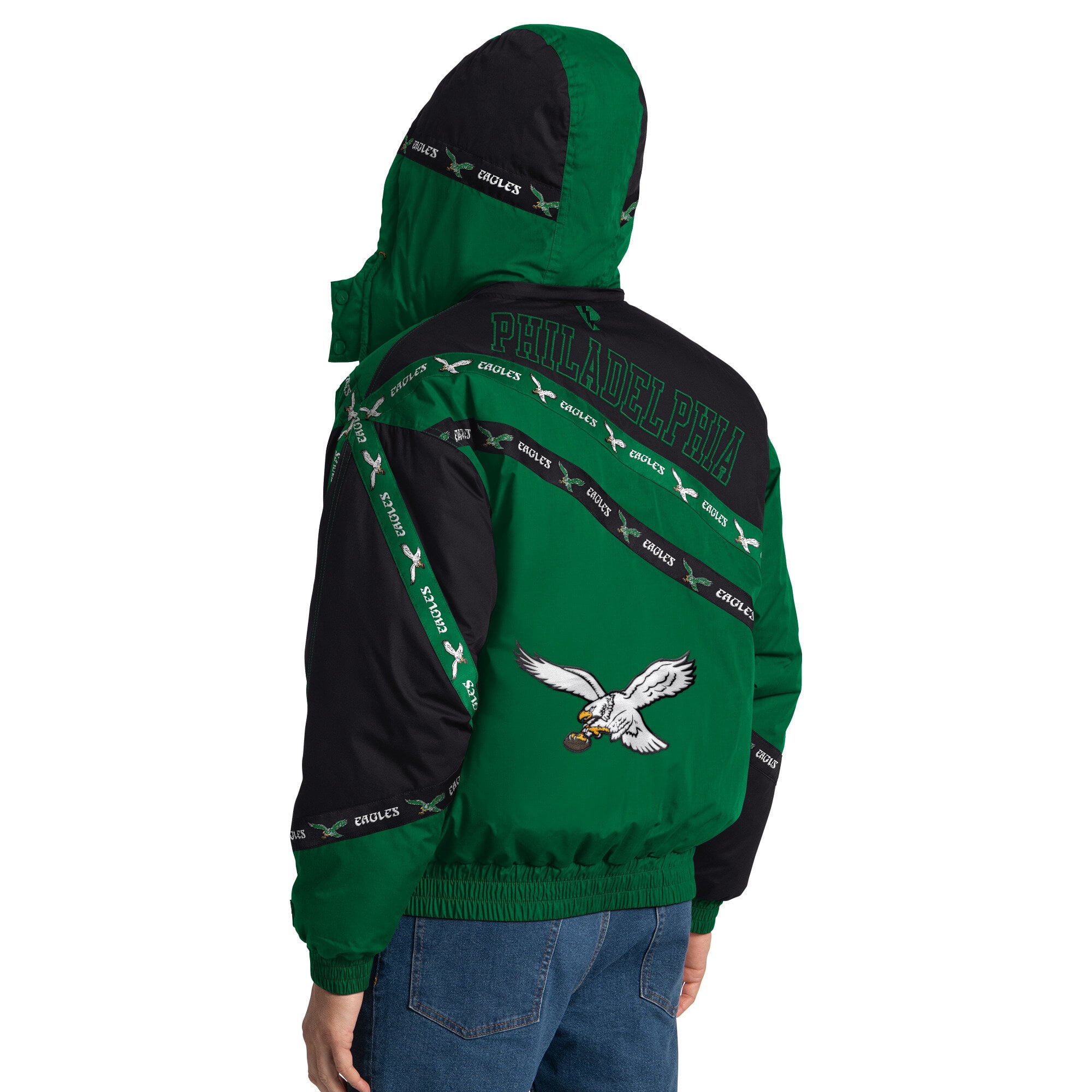 Veste zippée intégrale Kelly Green Philadelphia Eagles pour homme, modèle Pro Player, avec capuche amovible.