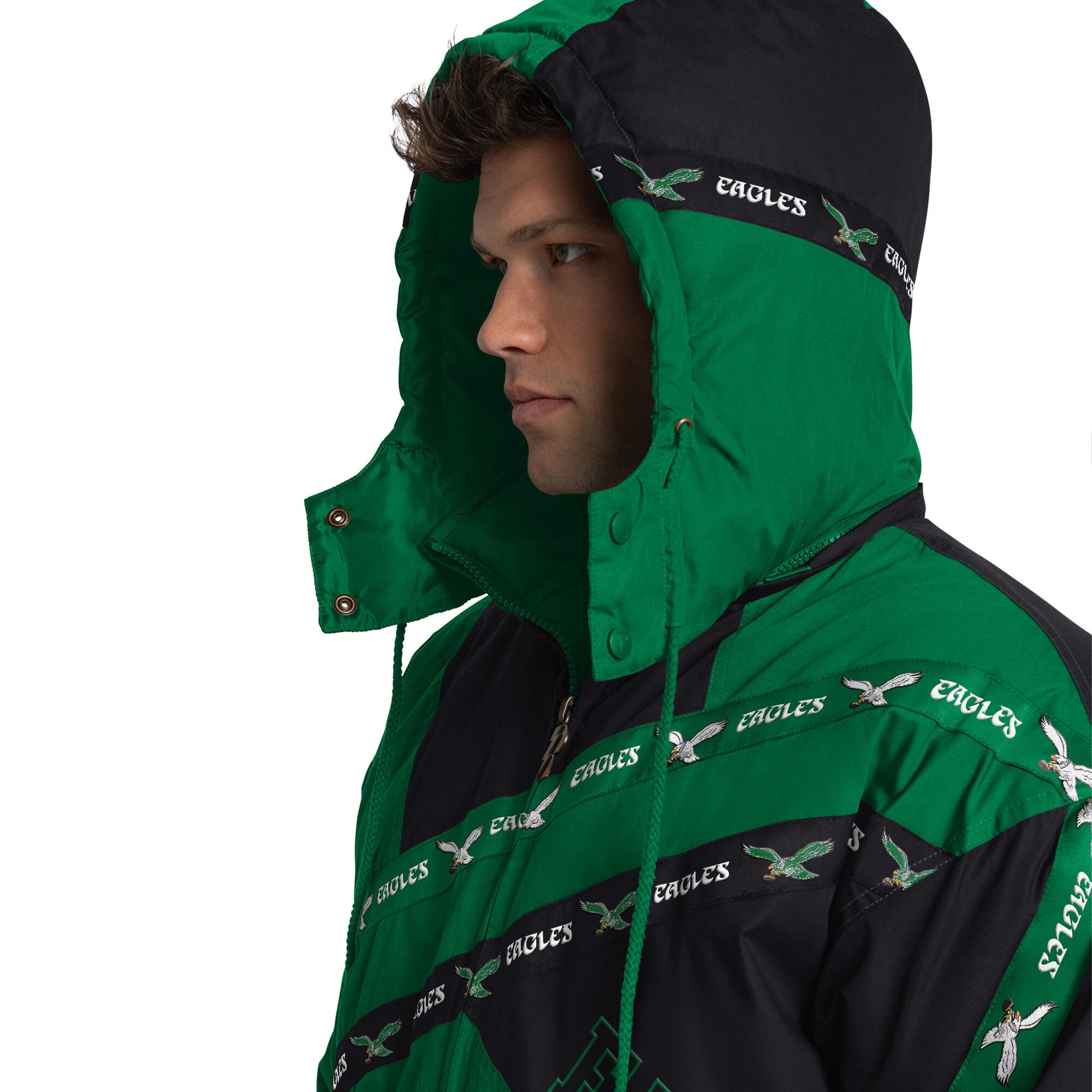 Veste zippée intégrale Kelly Green Philadelphia Eagles pour homme, modèle Pro Player, avec capuche amovible.