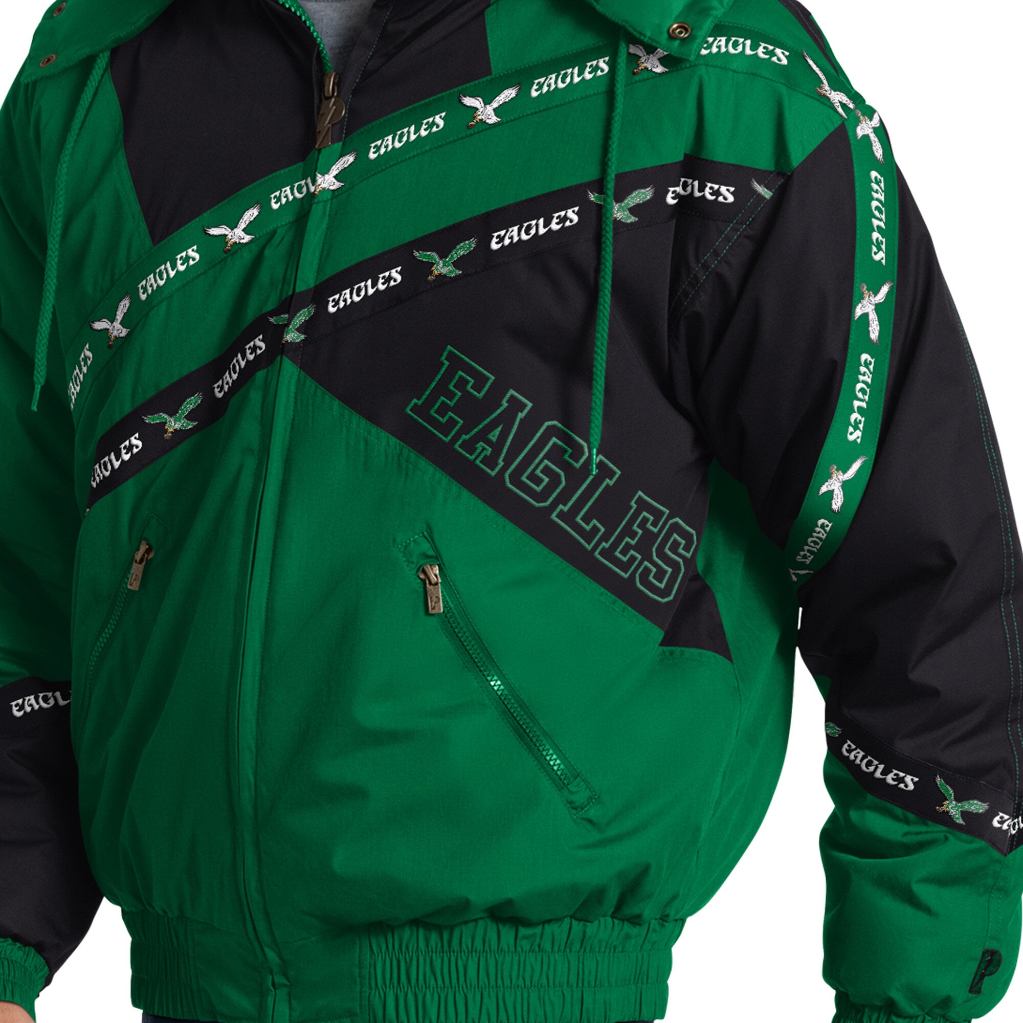 Veste zippée intégrale Kelly Green Philadelphia Eagles pour homme, modèle Pro Player, avec capuche amovible.