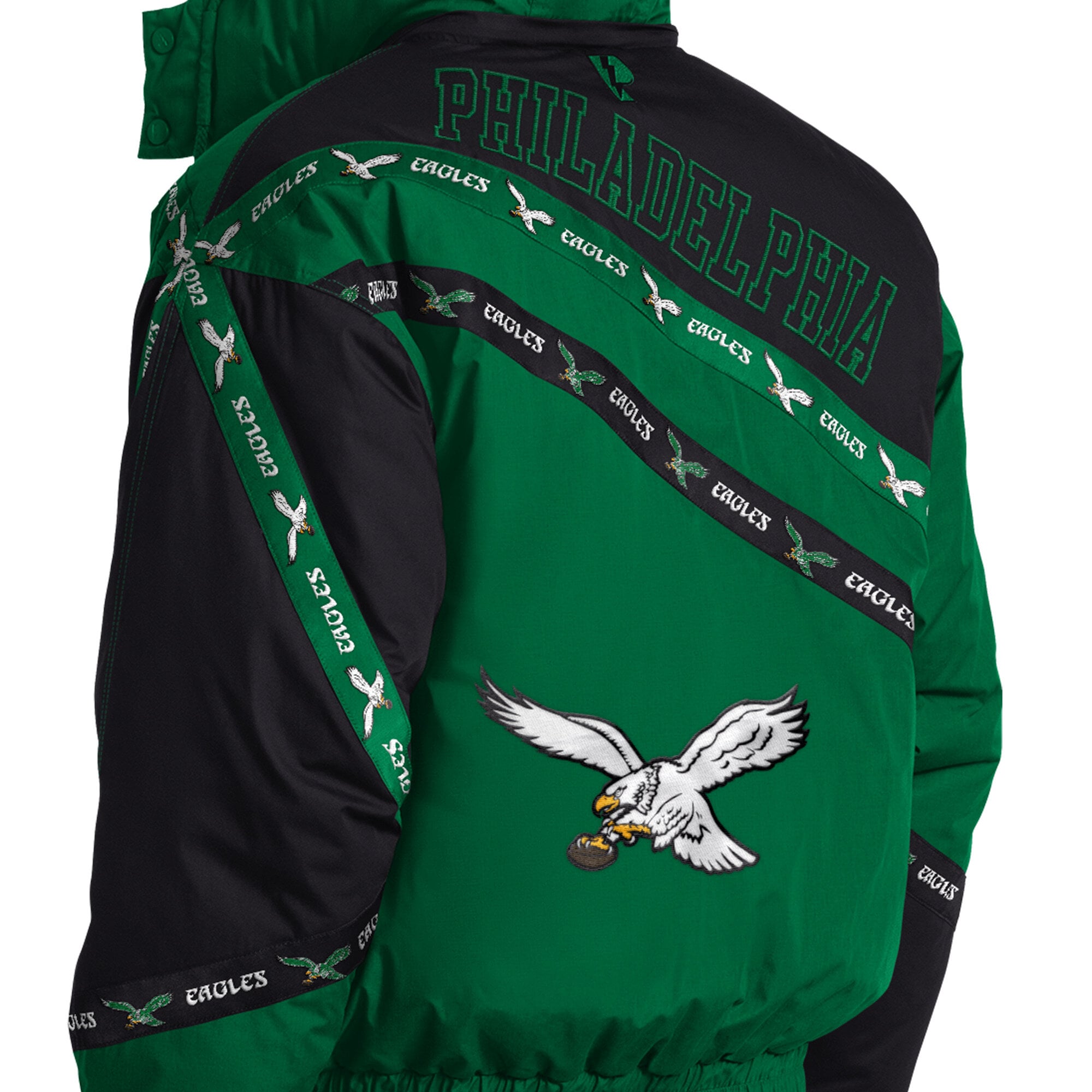 Veste zippée intégrale Kelly Green Philadelphia Eagles pour homme, modèle Pro Player, avec capuche amovible.