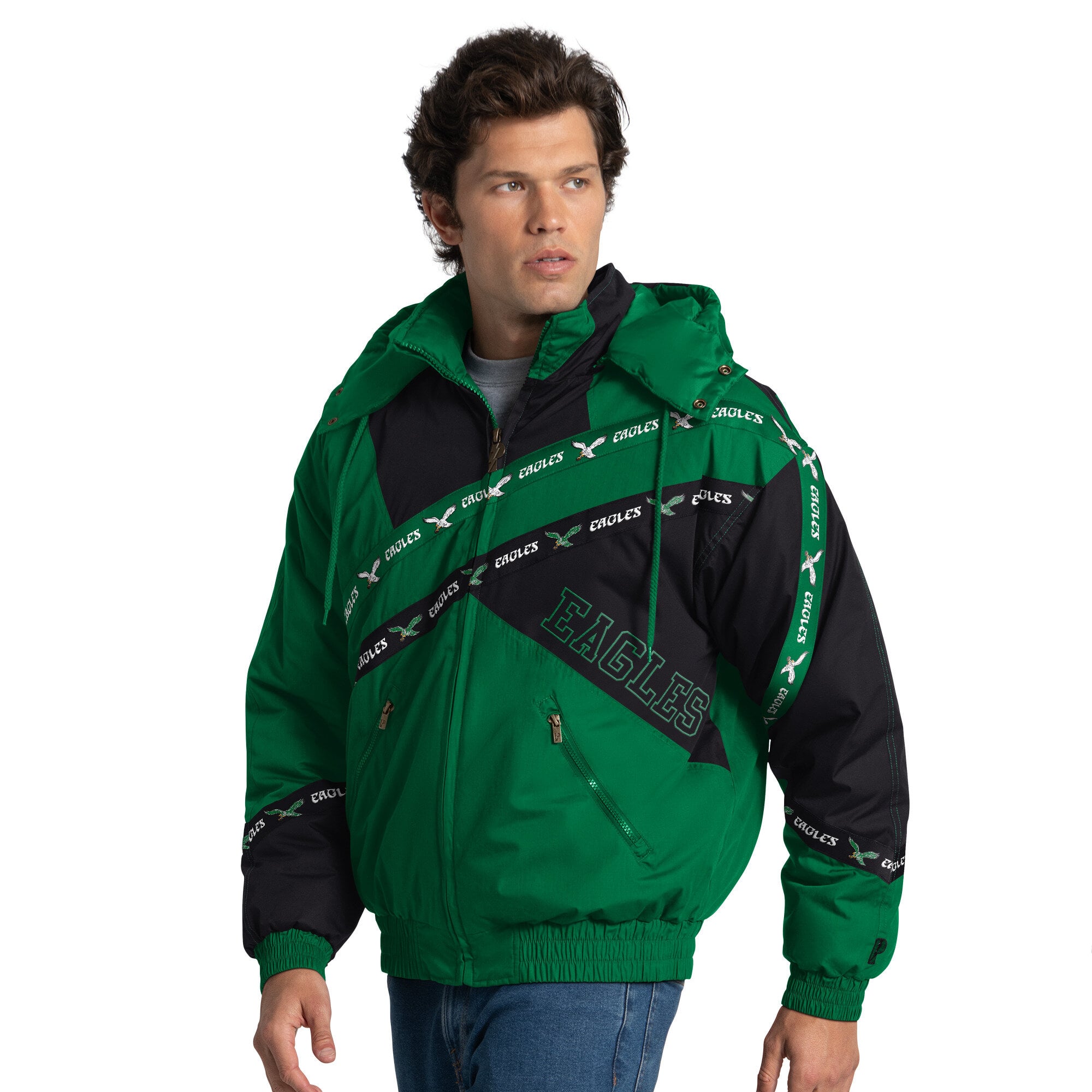 Veste zippée intégrale Kelly Green Philadelphia Eagles pour homme, modèle Pro Player, avec capuche amovible.