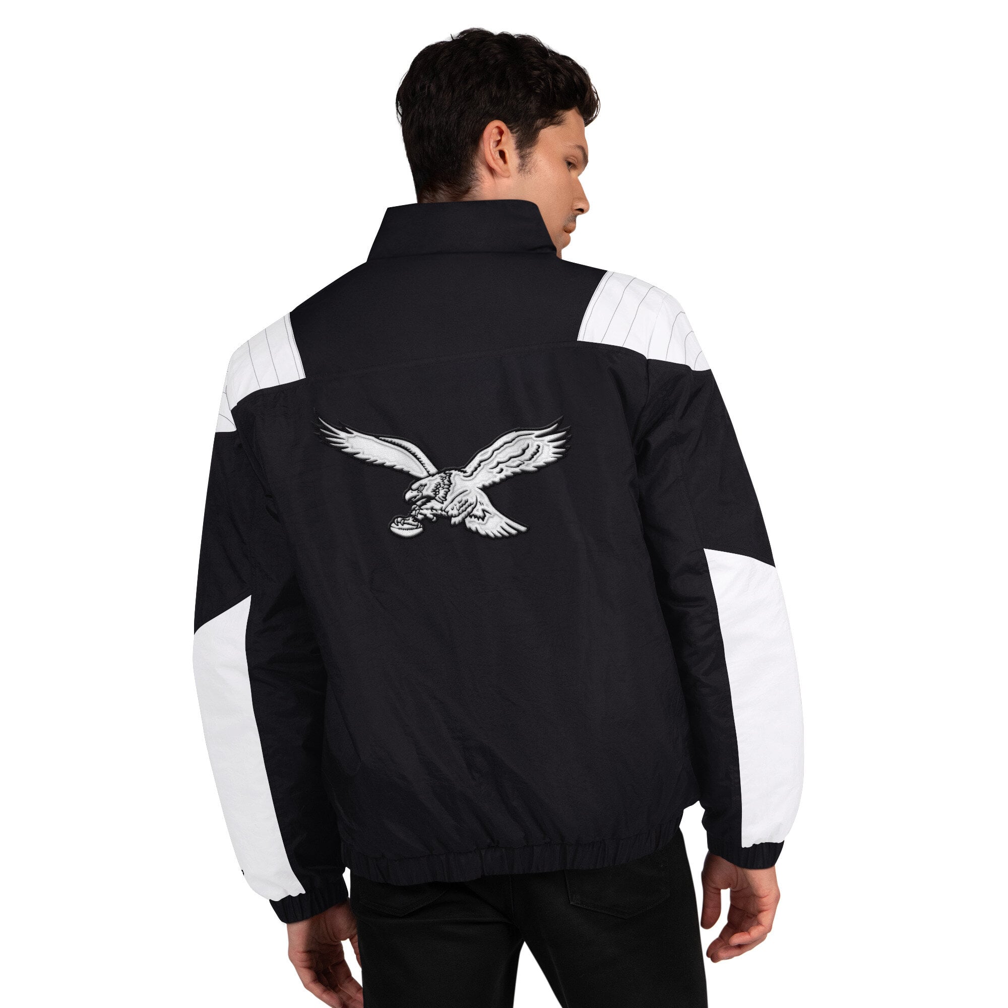 Veste Starter noire pour homme, style rétro Philadelphia Eagles, à demi-zip