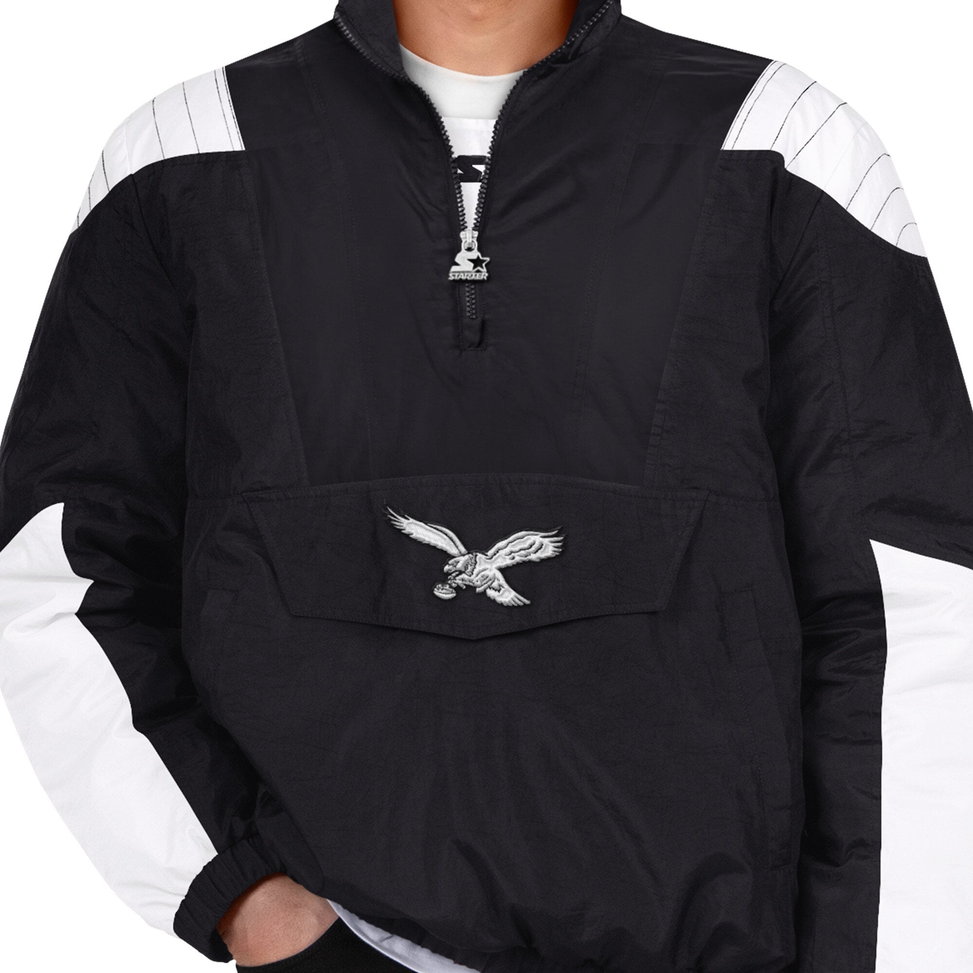Veste Starter noire pour homme, style rétro Philadelphia Eagles, à demi-zip