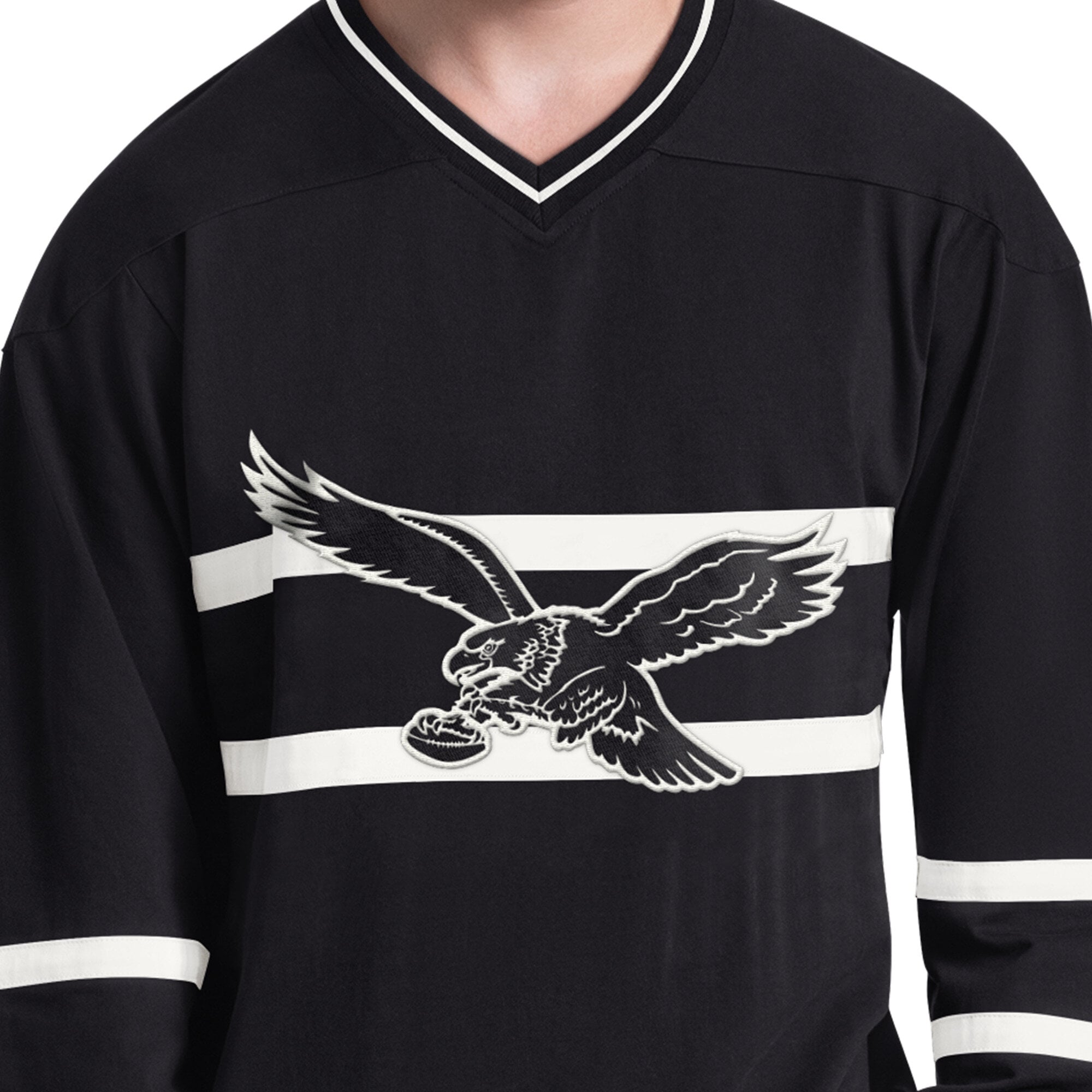 T-shirt à manches longues et col en V Starter Black Philadelphia Eagles Line Up pour homme