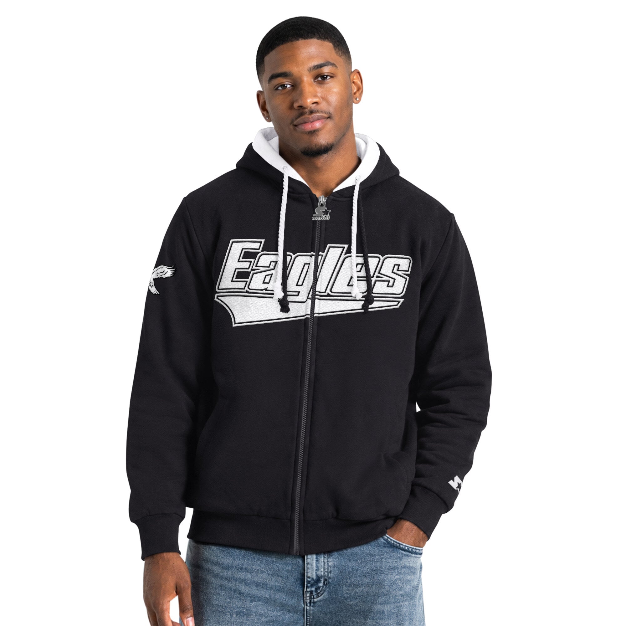 Veste à capuche zippée Starter noire pour homme, modèle The Rival Retro Logo des Eagles de Philadelphie