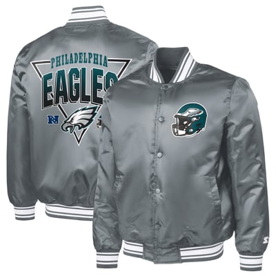  Philadelphia Eagles Starter Printed Triangle Graphic Satin Full-Snap Varsity Jacket - Gray