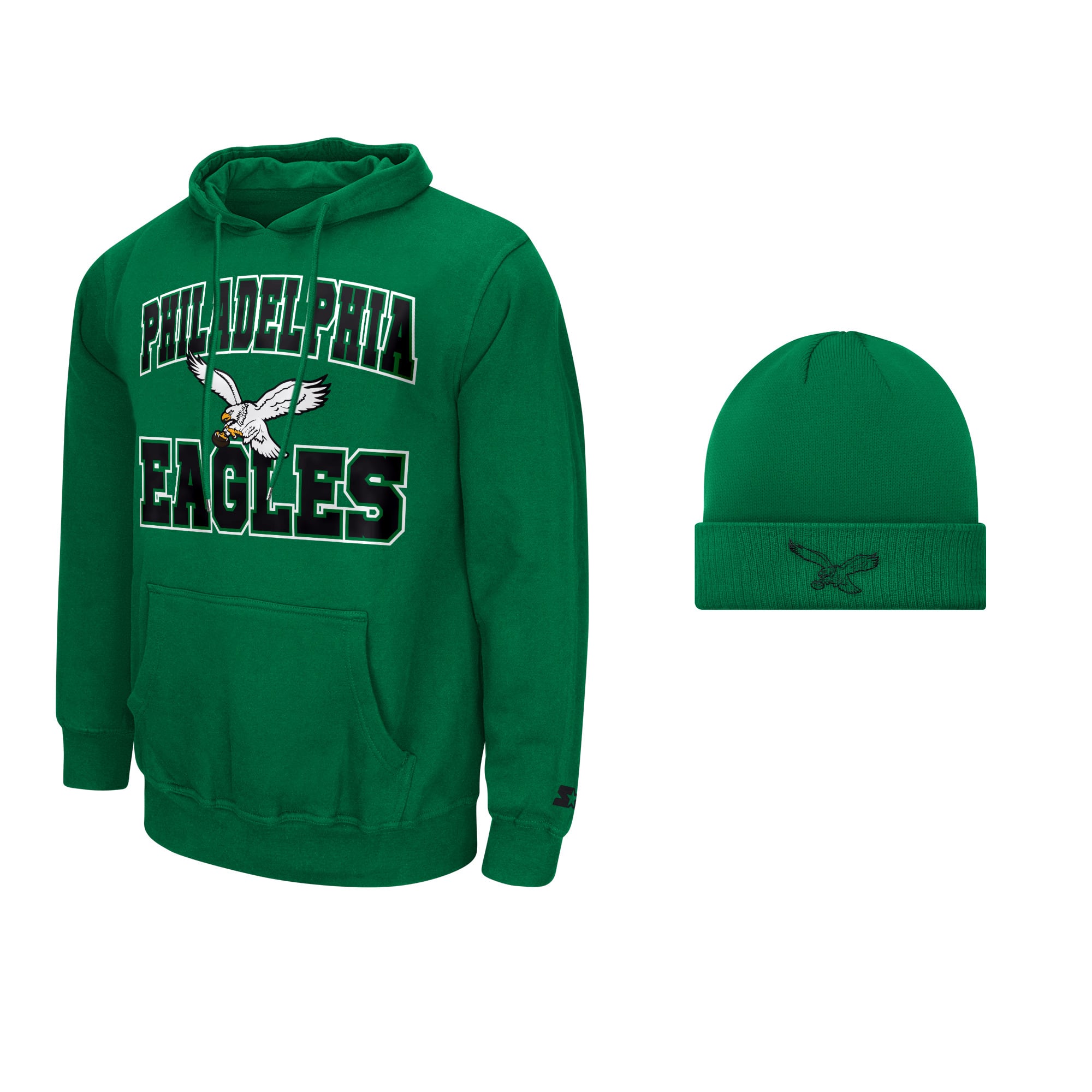 Men's Starter Green Philadelphia Eagles Hoodie and Cuffed Knit Hat Combo Pack