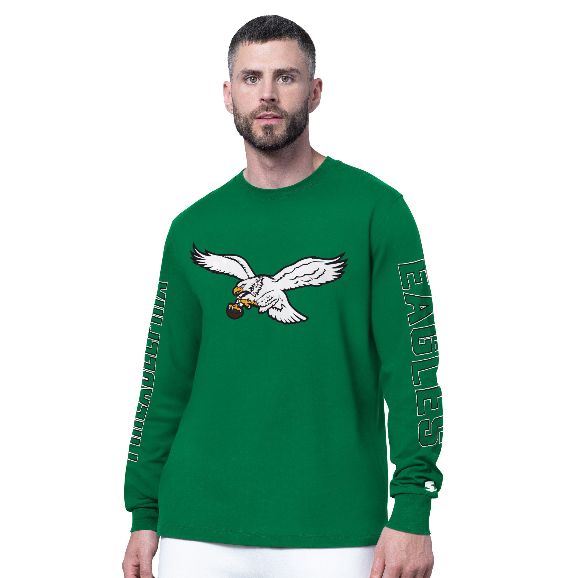 Men's Starter Kelly Green Philadelphia Eagles Clutch Hit II Vintage Logo Long-Sleeve T-Shirt