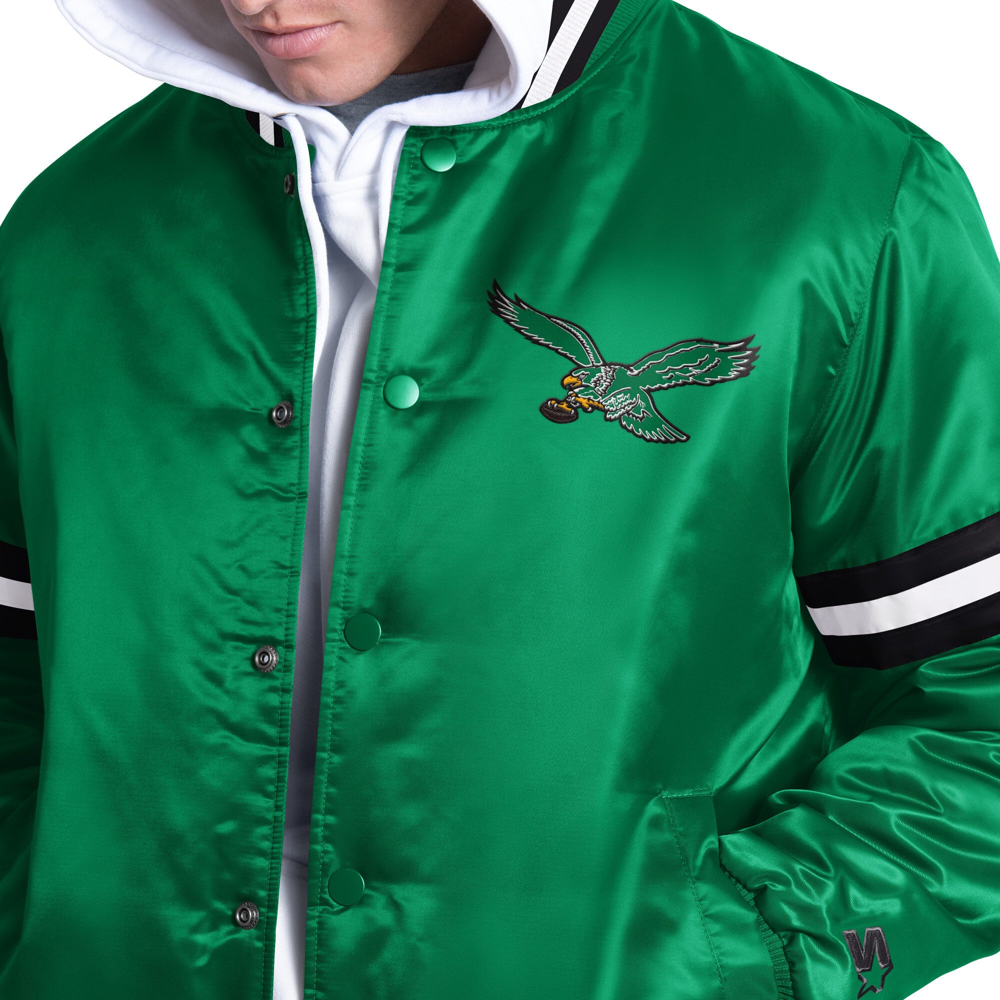 Veste Starter Kelly Green Philadelphia Eagles Courtside Varsity à logo rétro pour homme, entièrement boutonnée.