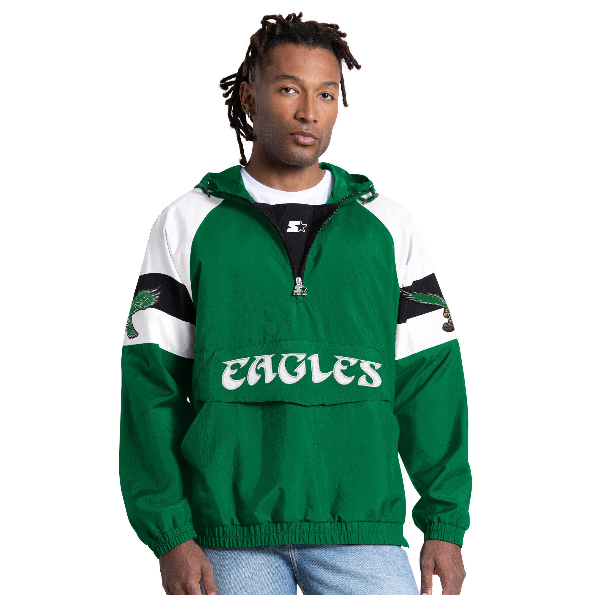 Men's Starter Kelly Green Philadelphia Eagles Street Cut Retro Logo Half-Zip Jacket