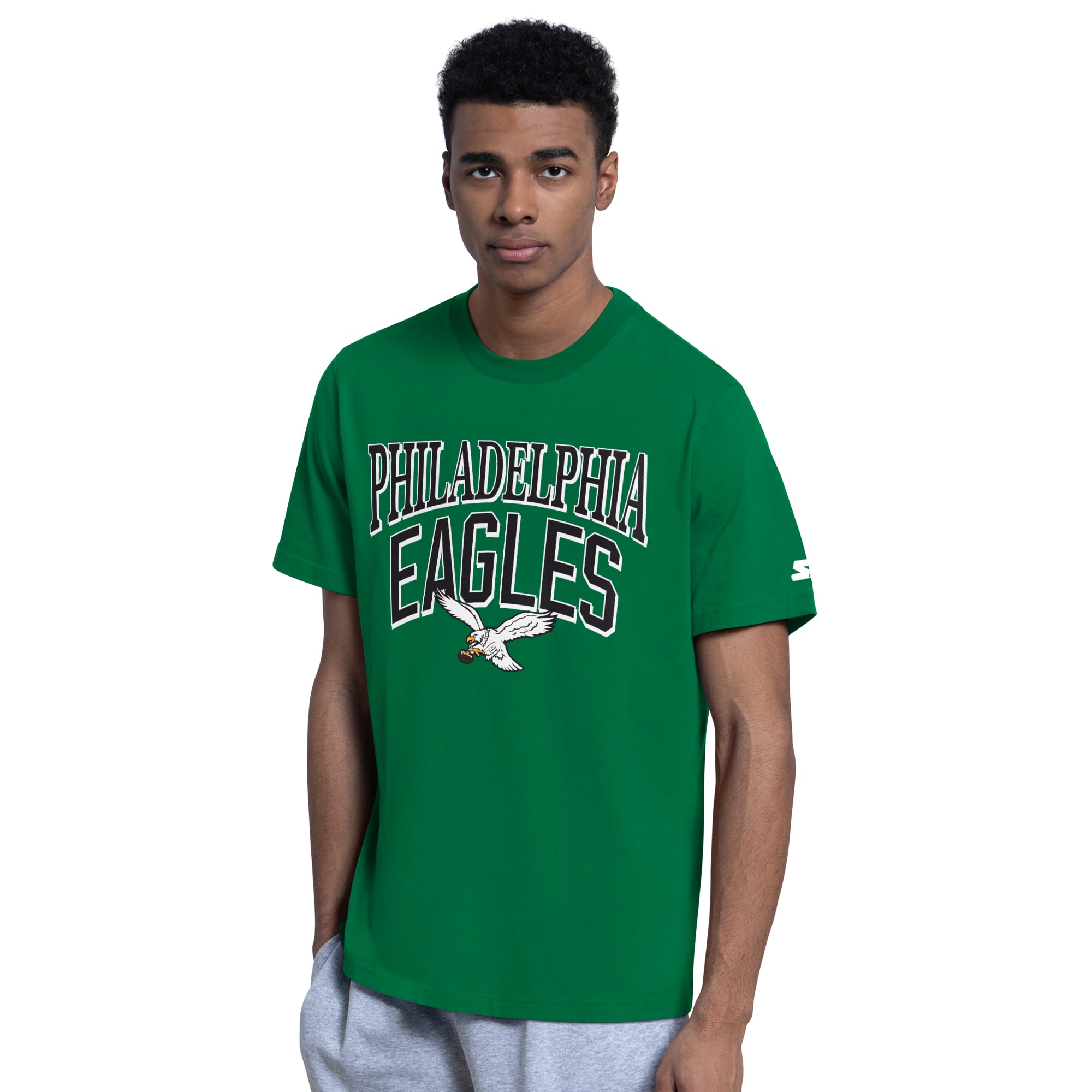 Lot de deux t-shirts Starter pour homme, vert Kelly/gris chiné, Philadelphia Eagles, logo rétro