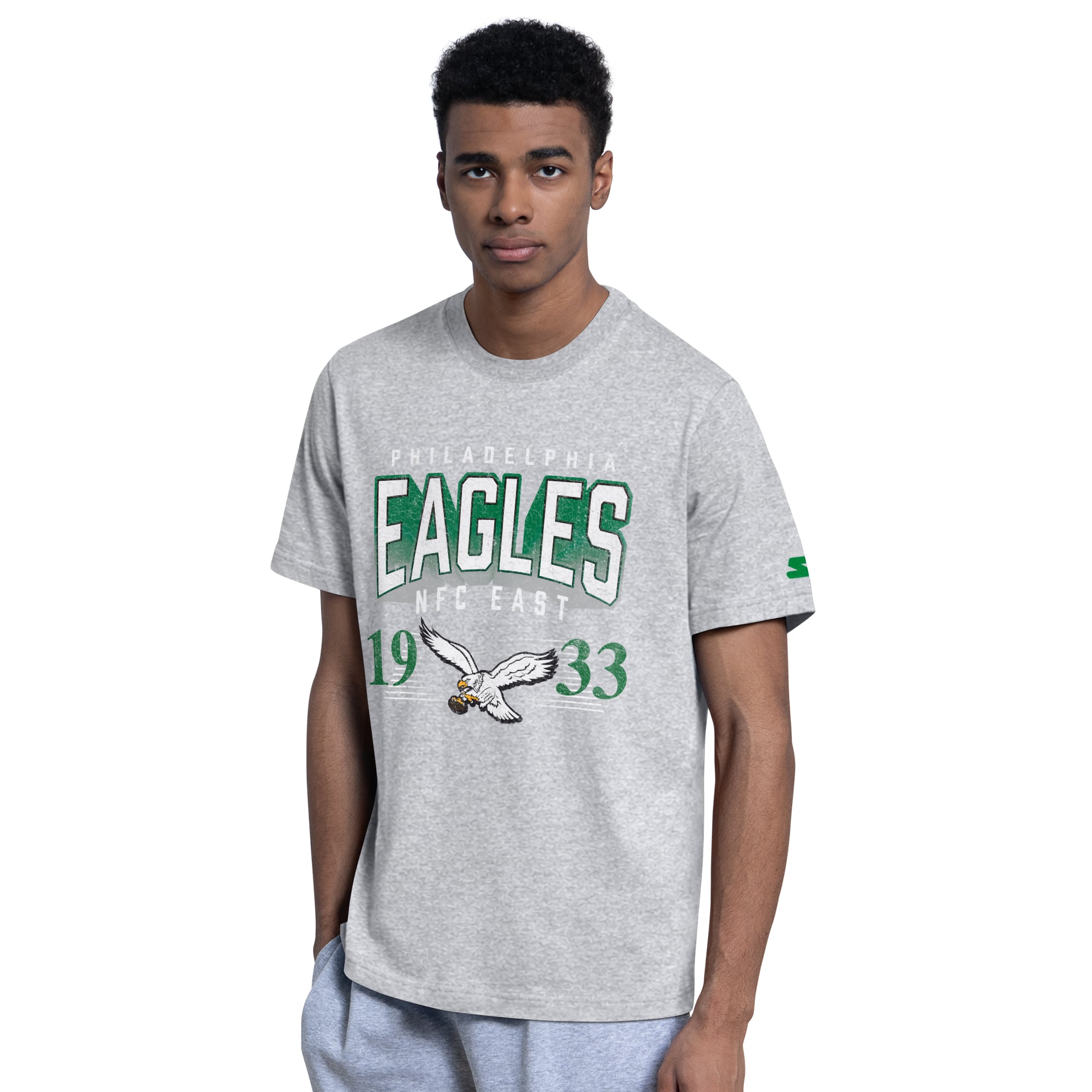 Lot de deux t-shirts Starter pour homme, vert Kelly/gris chiné, Philadelphia Eagles, logo rétro