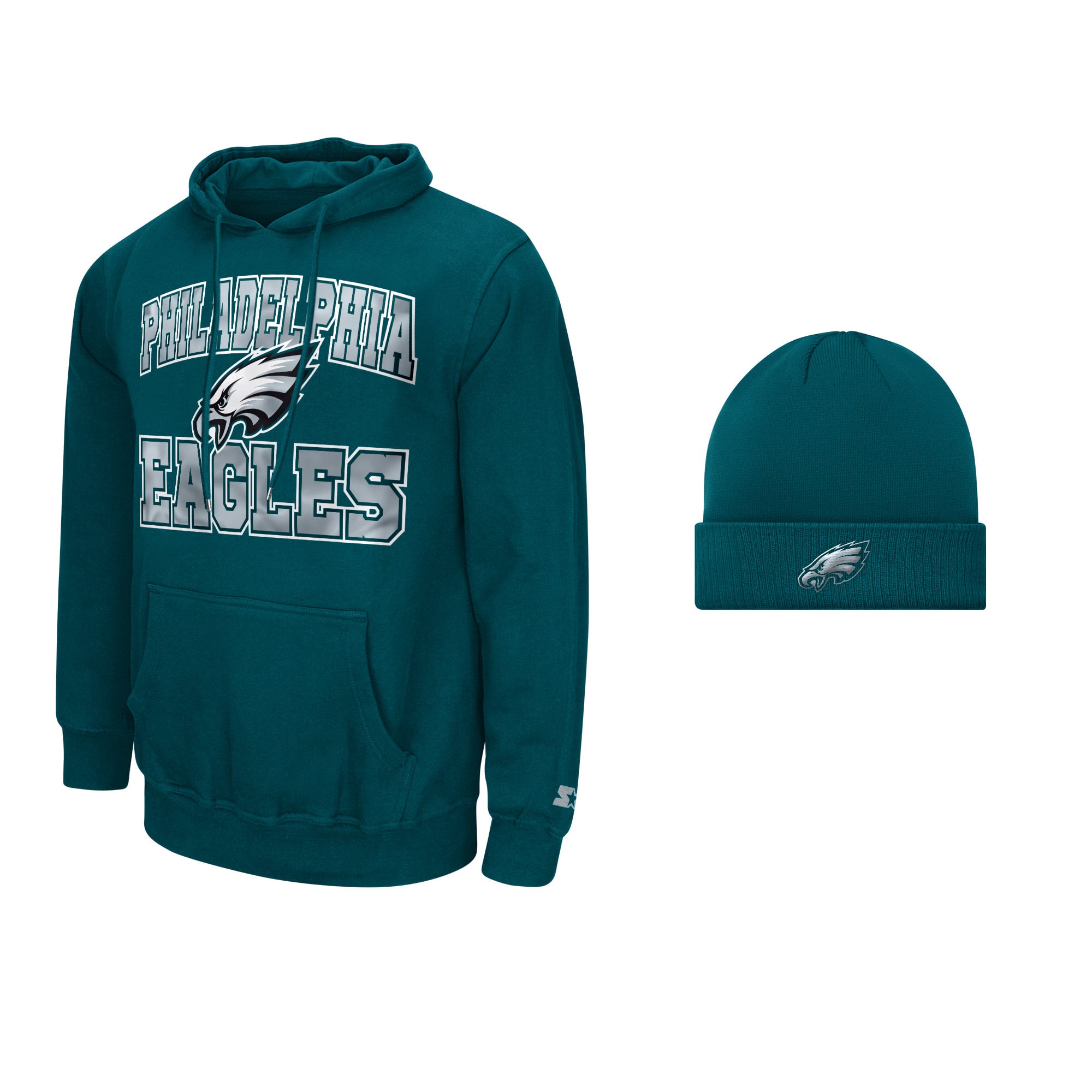 Men's Starter  Midnight Green Philadelphia Eagles Hoodie and Cuffed Knit Hat Combo Pack