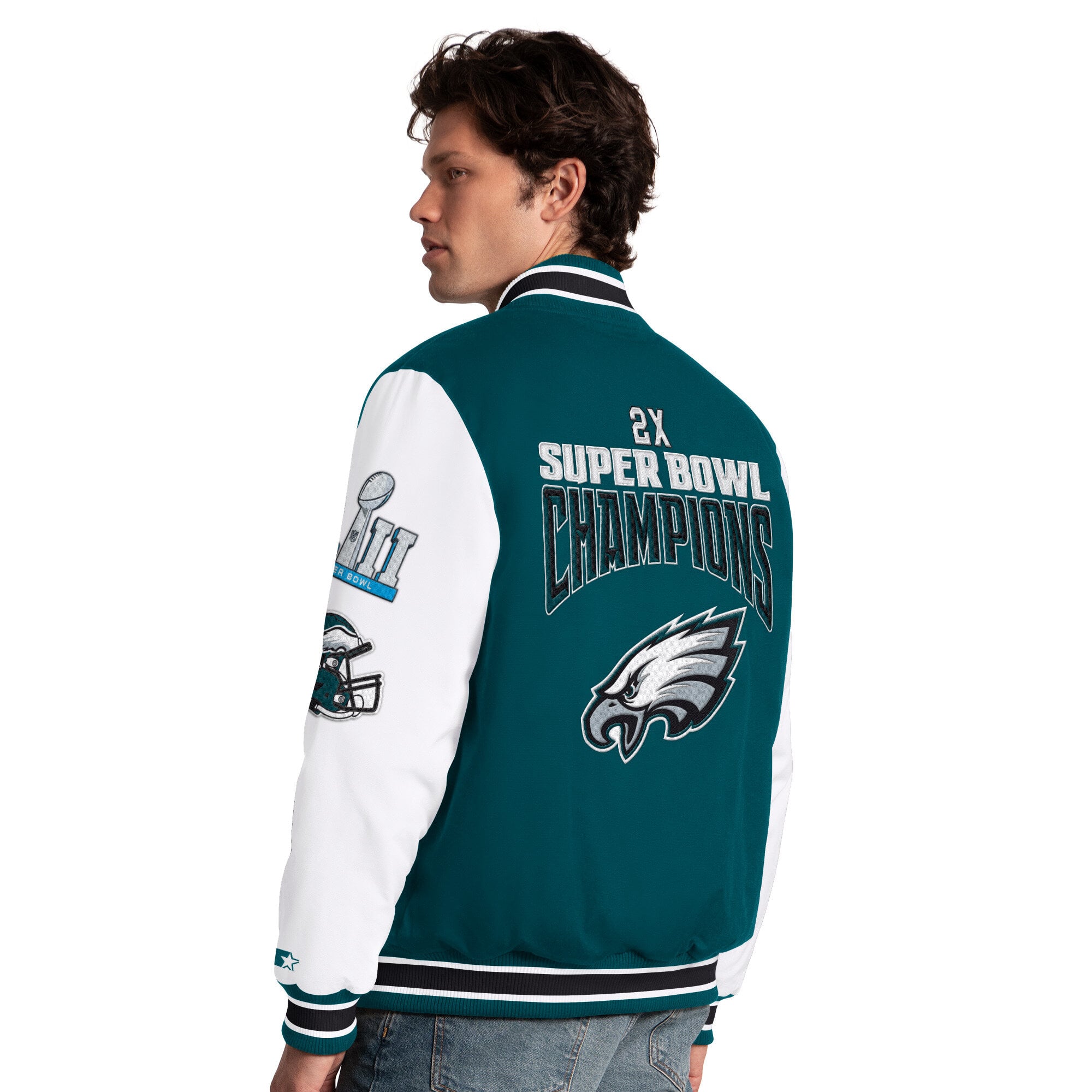 Veste universitaire Starter Midnight Green Philadelphia Eagles Playoffs pour homme, fermeture à boutons-pression.