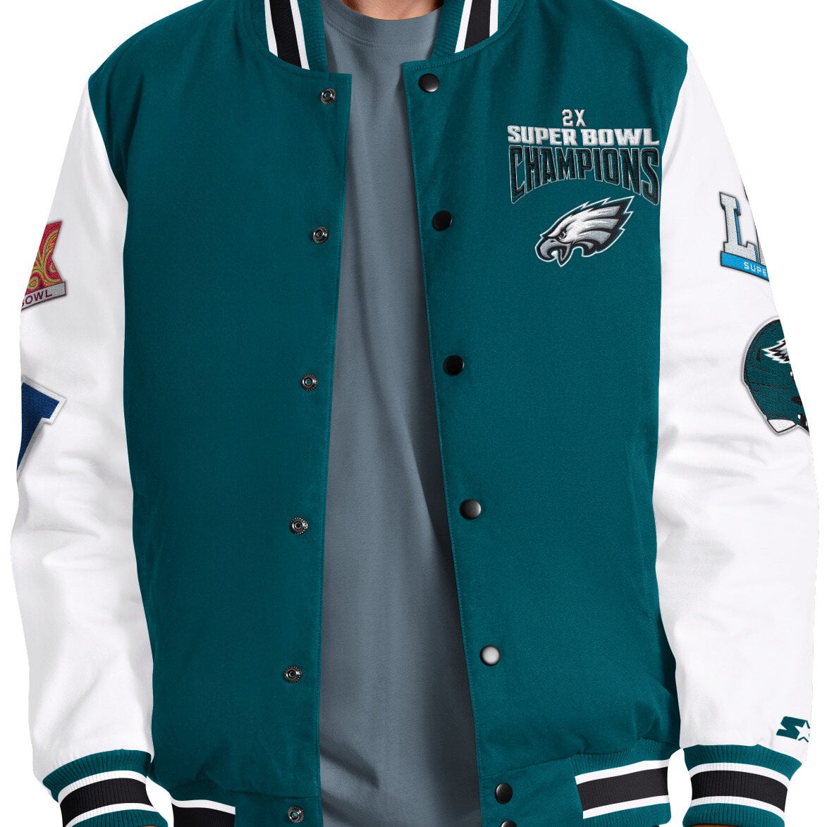 Veste universitaire Starter Midnight Green Philadelphia Eagles Playoffs pour homme, fermeture à boutons-pression.