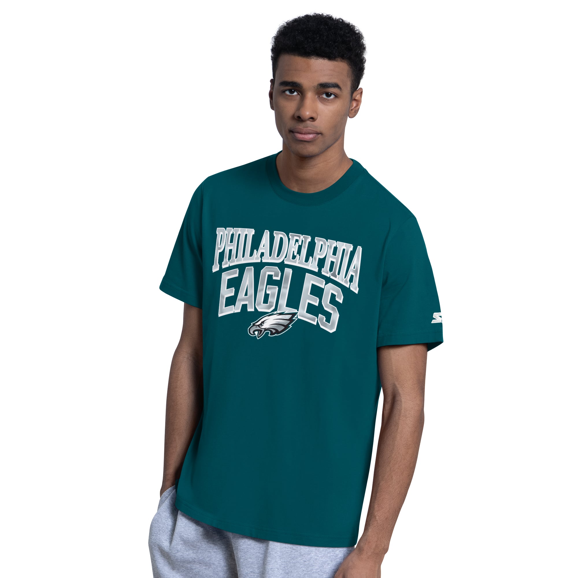 Lot de deux t-shirts à logo Philadelphia Eagles, vert nuit/gris chiné, la marque Starter, pour homme.