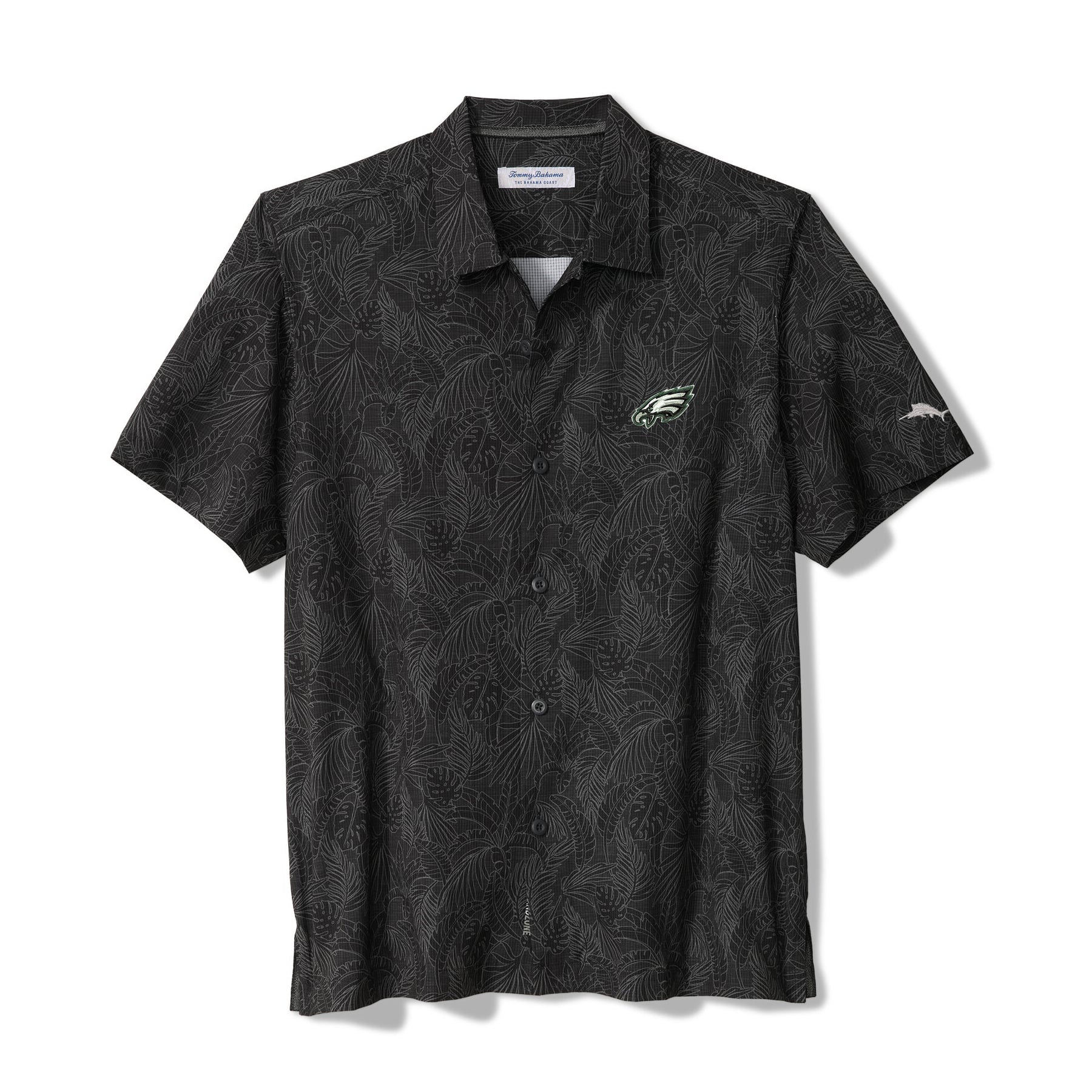 Chemise à manches courtes boutonnée Tommy Bahama noire Philadelphia Eagles Saltwater Fronds pour homme