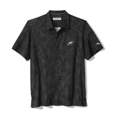 Philadelphia Eagles Tommy Bahama Saltwater Fronds Short Sleeve Button-Up Shirt - Black