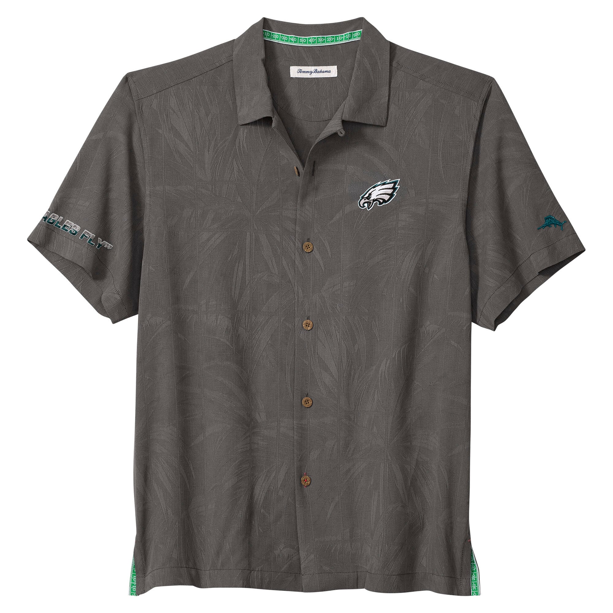 Chemise boutonnée Tommy Bahama grise Philadelphia Eagles Endzone Paradise IslandZone pour homme