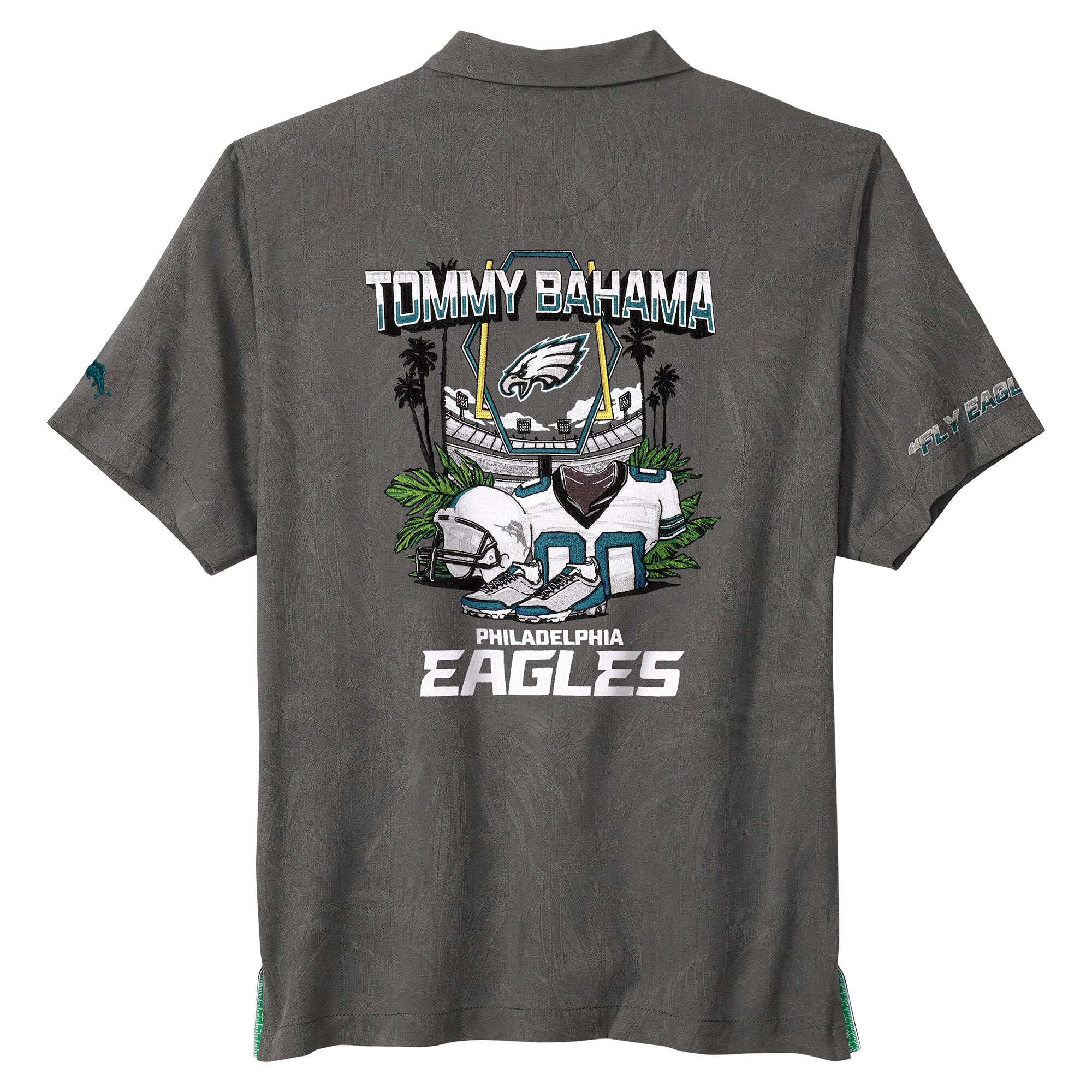 Chemise boutonnée Tommy Bahama grise Philadelphia Eagles Endzone Paradise IslandZone pour homme