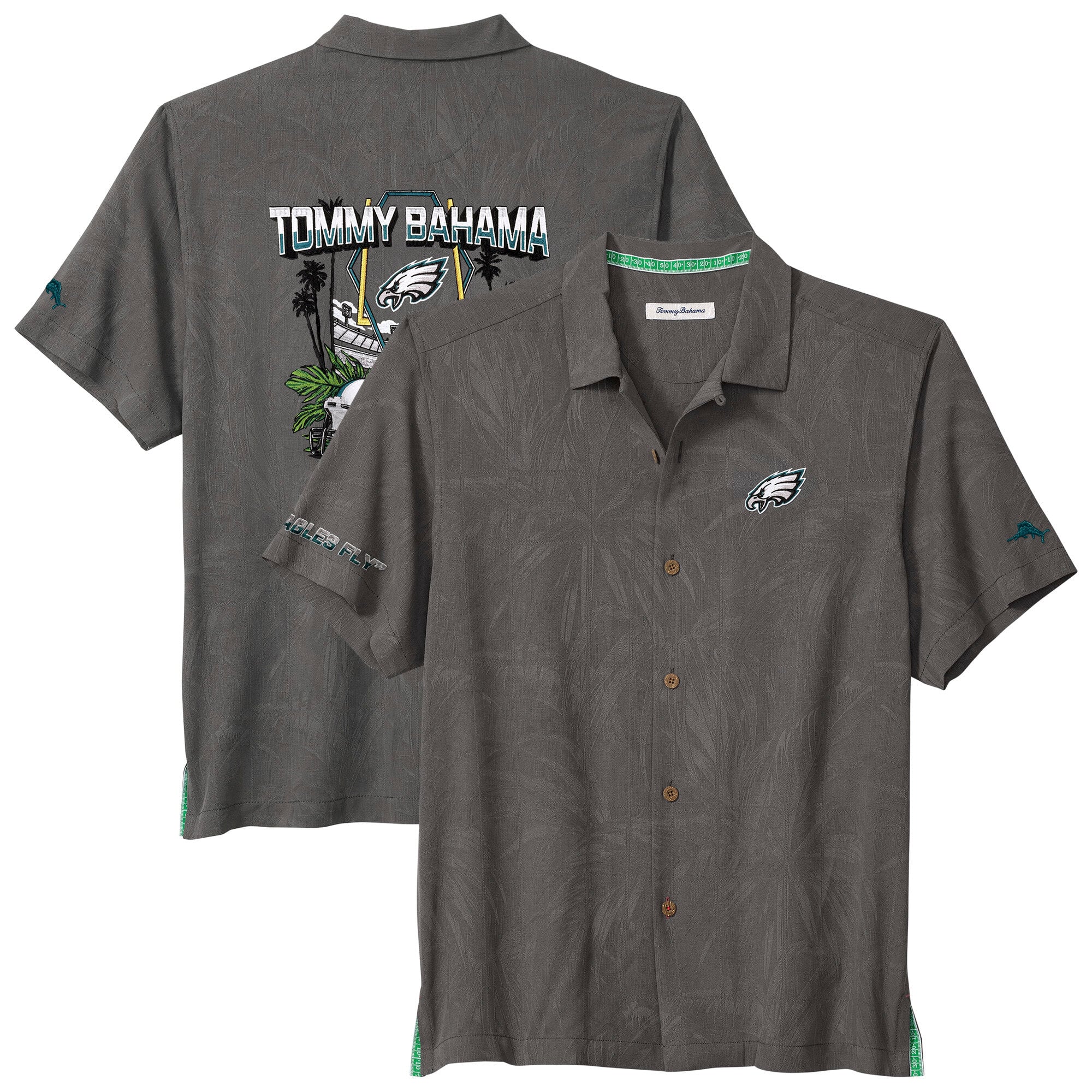 Chemise boutonnée Tommy Bahama grise Philadelphia Eagles Endzone Paradise IslandZone pour homme