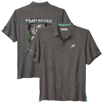  Philadelphia Eagles Tommy Bahama Endzone Paradise IslandZone Button-Up Shirt - Gray