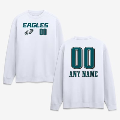 Philadelphia Eagles  Touchdown Wordmark Personalized Name & Number Sweatshirt - White