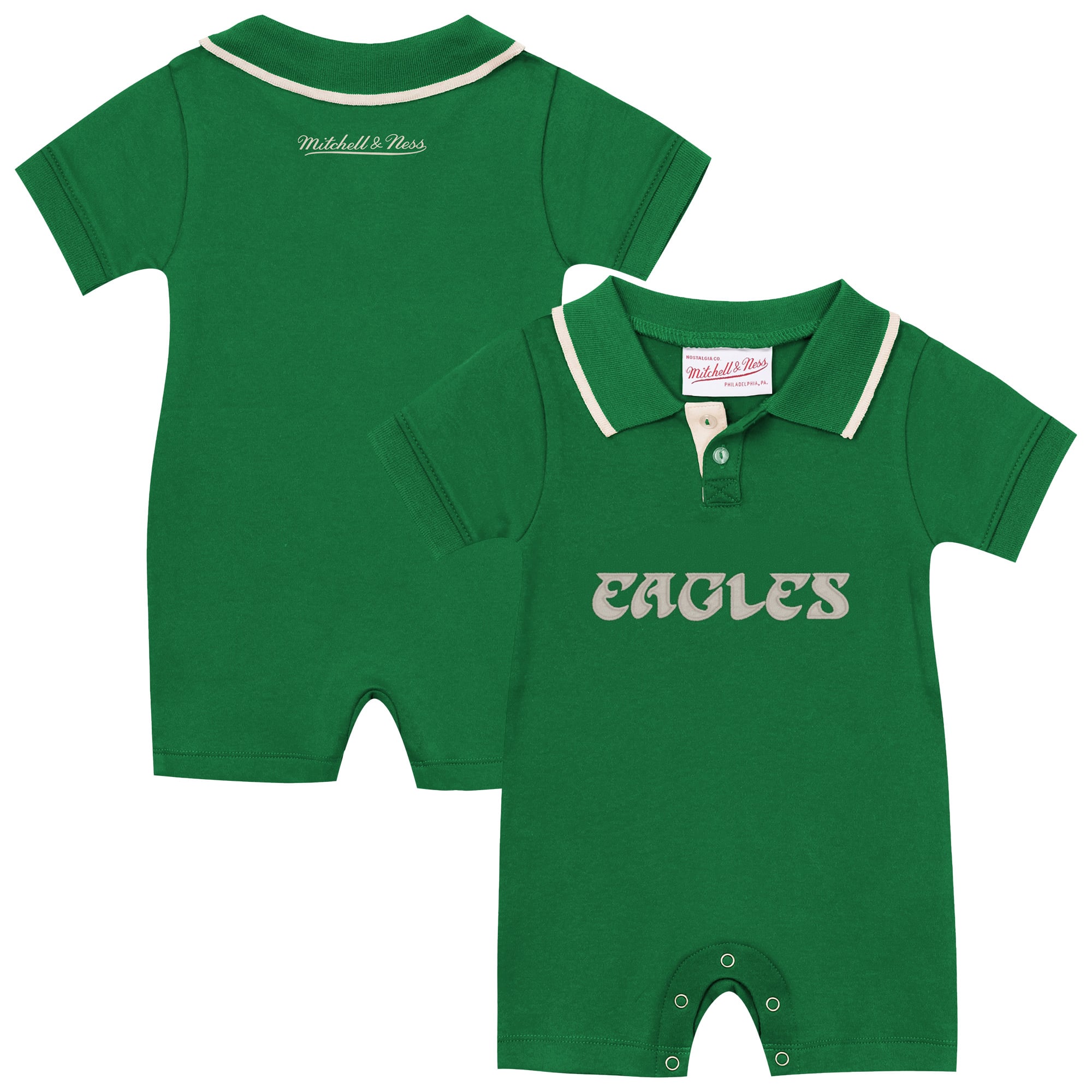 Newborn & Infant Mitchell Ness Kelly Green Philadelphia Eagles Retro Roots Rugby Romper