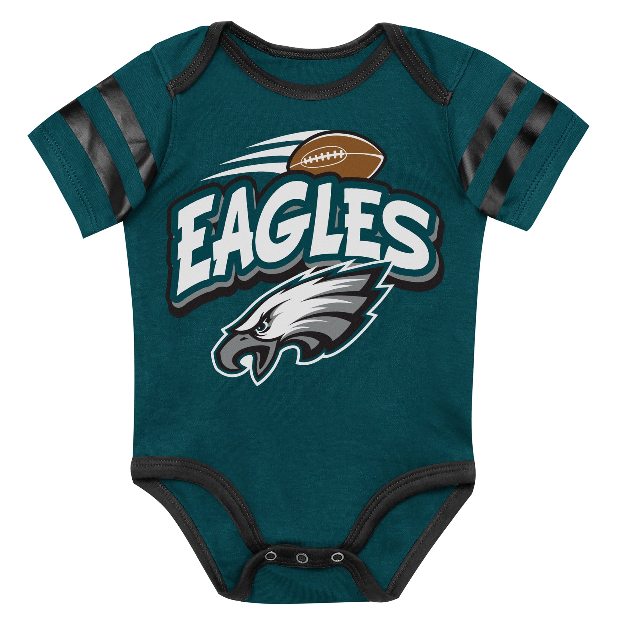 Newborn Outerstuff Midnight Green Philadelphia Eagles Pint Prodigy Bodysuit, Bib & Cuffed Knit Hat Set