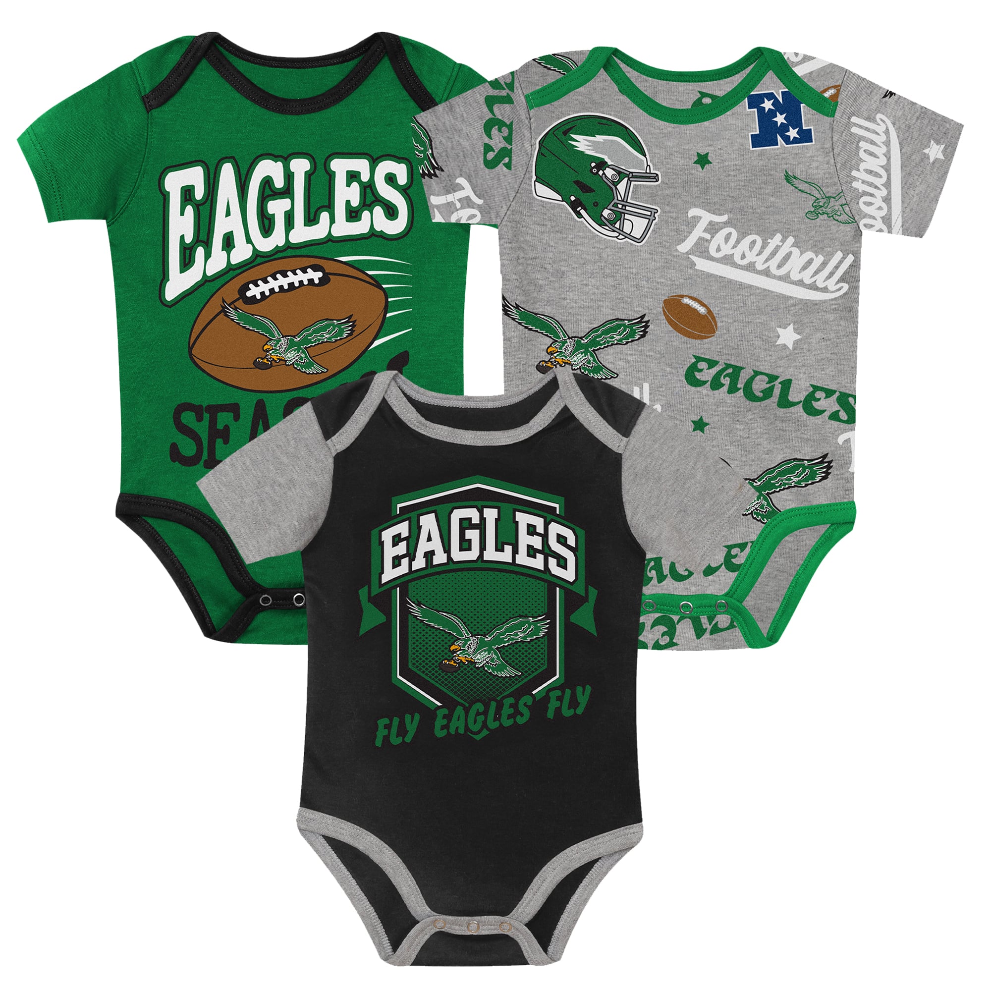 Newborn Outerstuff Philadelphia Eagles First Round Pick Three-Piece Bodysuit Set