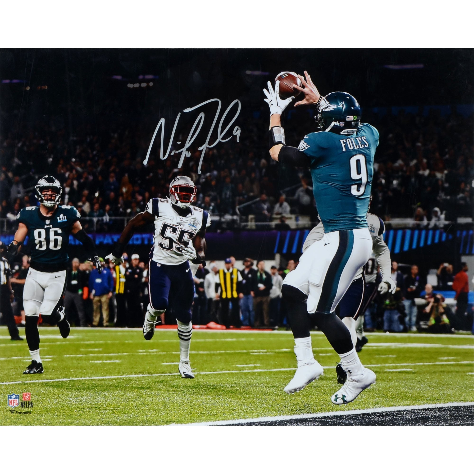 Photo dédicacée de Nick Foles, champion du Super Bowl LII avec les Eagles de Philadelphie (40 x 50 cm), lors de son touchdown « Philly Special ».