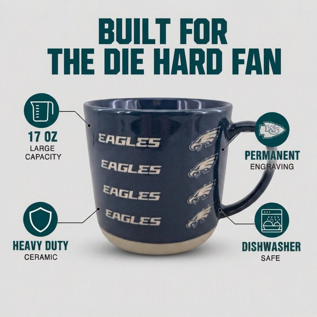 Mug Pegasus Philadelphia Eagles 17 oz, logo ton sur ton, finition sablée